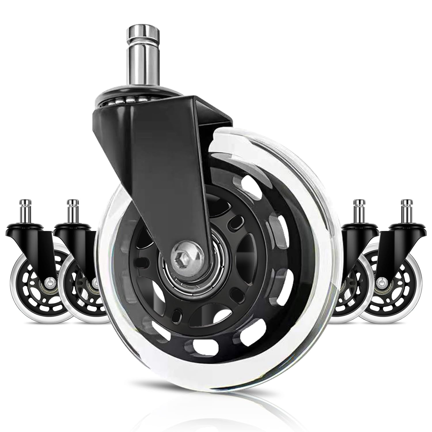 Office Chair Wheels (5Pcs), Necomi Office 3 Inch Replacement Chair Wheels 11X22Mm Replacement Desk Chair Wheels for Hard Floor Casters 5 Piece Heavy Duty Wheel Replacement Set image number 4