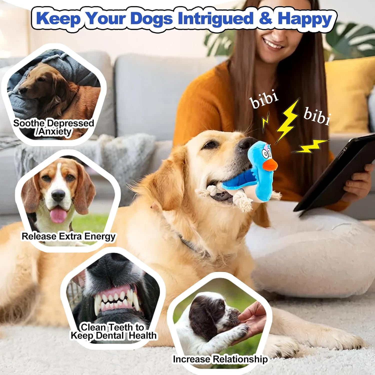 Adpartner Plush Squeaky Dog Toys, Stuffed Turtle Dog Toy for Small to Large Breeds, Sturdy Crinkle Dog Toys Interactive Tug of War Puppy Toy to Keep Them Busy image number 2