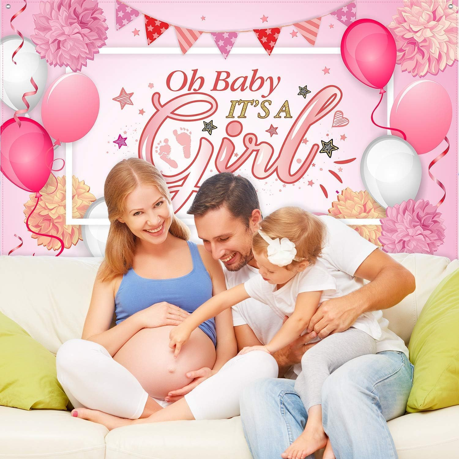 Baby Shower Party Backdrop Decorations, Large Durable Fabric Made Baby Shower Banner Backdrop Photo Booth Background for Boy'S or Girl'S Baby Shower Party Supplies (Girl Style) image number 1