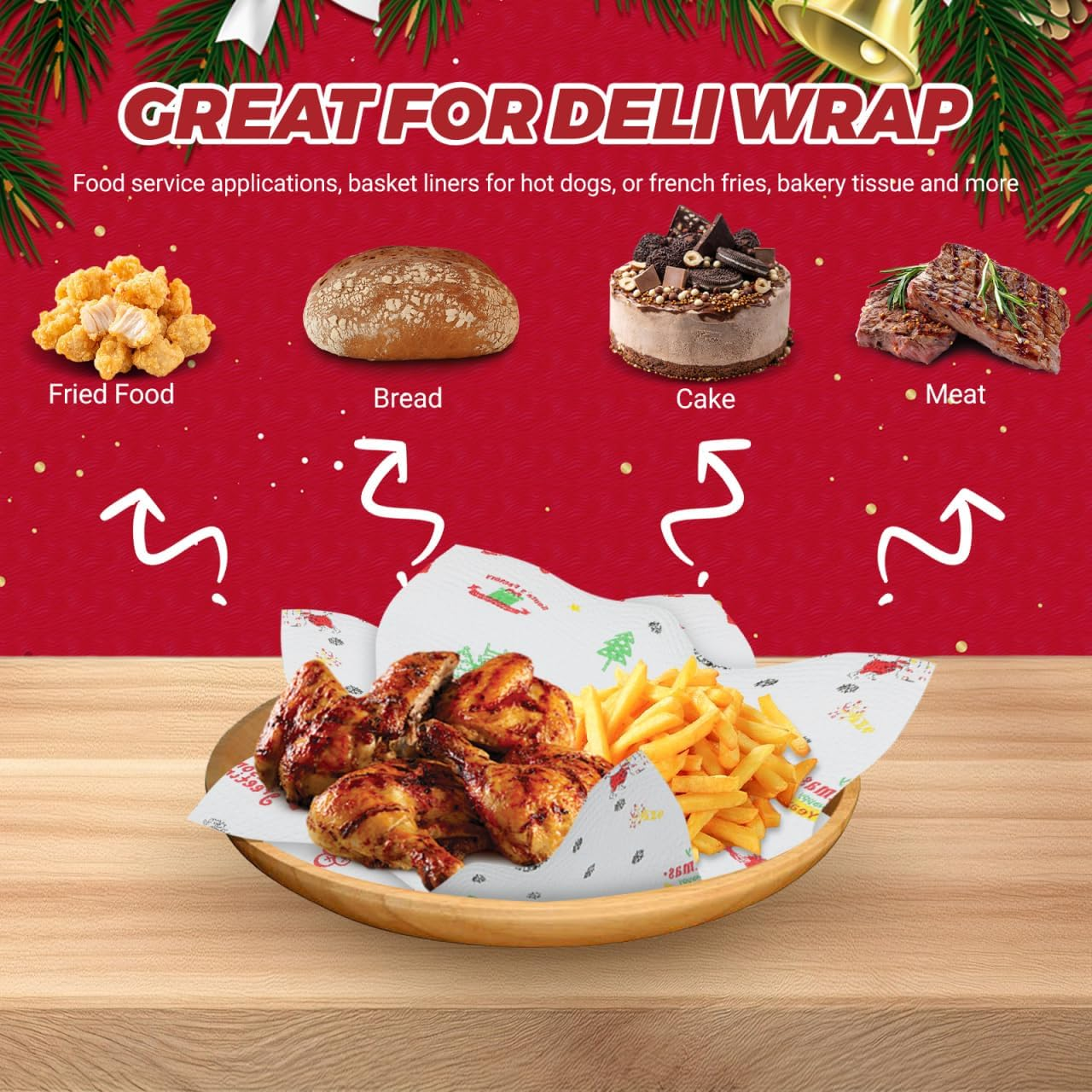 DOITOOL Parchment Paper Sheets 2 Rolls Christmas Wax Paper Sheets - Xmas Parchment Paper for Baking - Oil-Proof Baking Paper Sheets for Sandwich, Kitchen Handmade Food Kitchen Paper image number 3