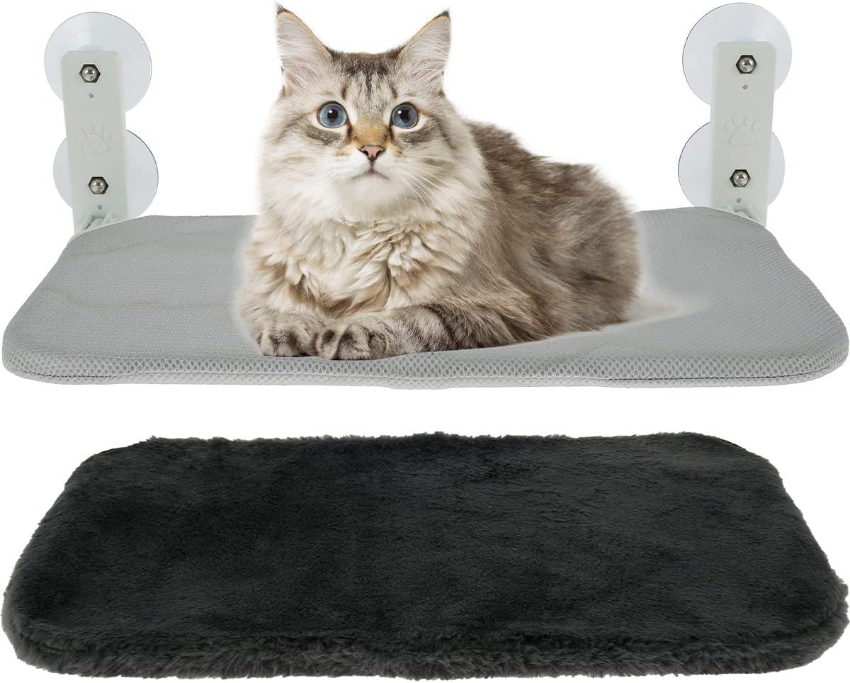 Cat Window Perch Foldable Space Saving Cat Hammock Hanging Cat Window Hammock Seat with Suction Cups Strong Bearing Capacity Cat Hammock Replaceable Window Mounted Cat Bed for Cat Kitten image number 5