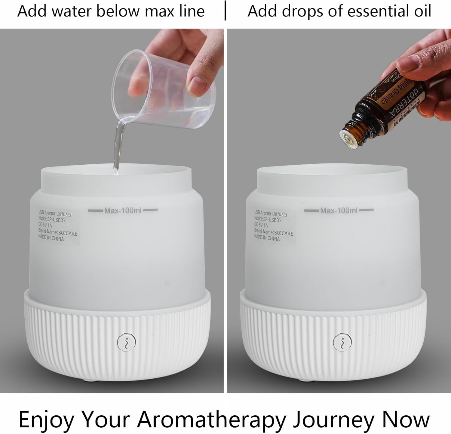 SOICARE Small Essential Oil Diffuser, 100ML Mini Aromatherapy with USB Cable & Adapter, 7 Color Changing USB Powered Aroma Scent for Home/Room/Office/Travel/Gift