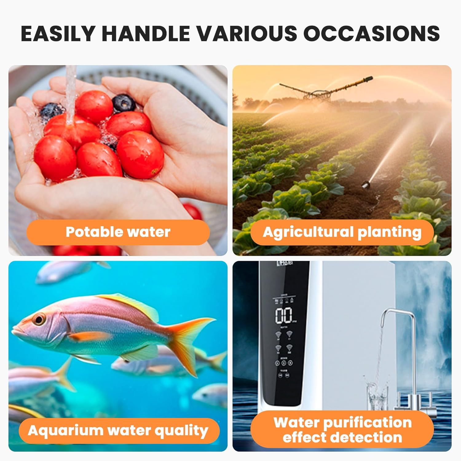 Water Testing Kits for Drinking Water- 4 in 1 TDS Meter TDS EC & Temperature(&deg;C,&deg;F) Meter,Accurate & Reliable Digital Tap, Well, Swimming Pool,Hydroponics, Aquarium, RO/DI System image number 4