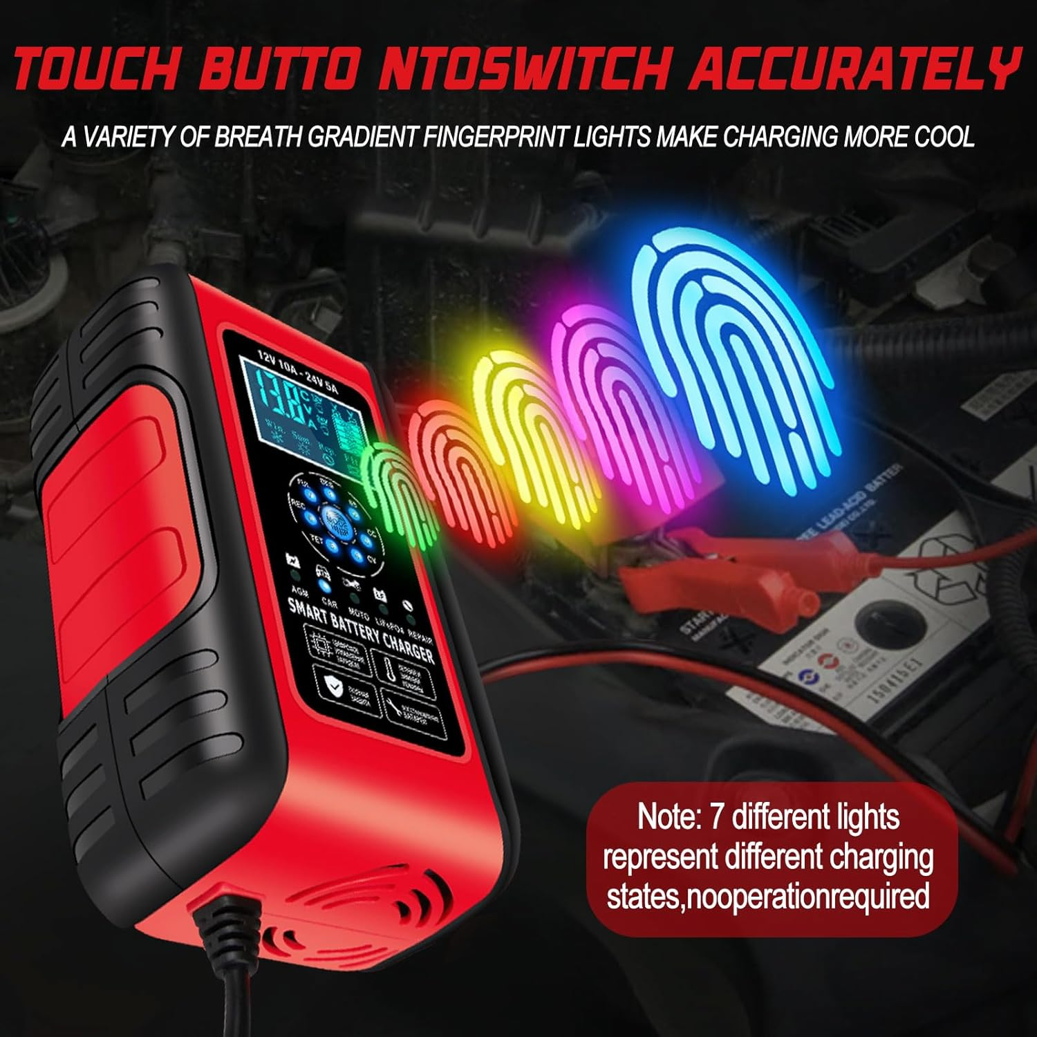 Car Battery Charger, 10A Lifepo4 Lead Acid Car Battery Charger, Upgraded Automobile Trickle Charger 12/24V, 12V Battery Charger Trickle Charger for Car Truck Motorcycle Lawn Mower Boat Marine image number 3