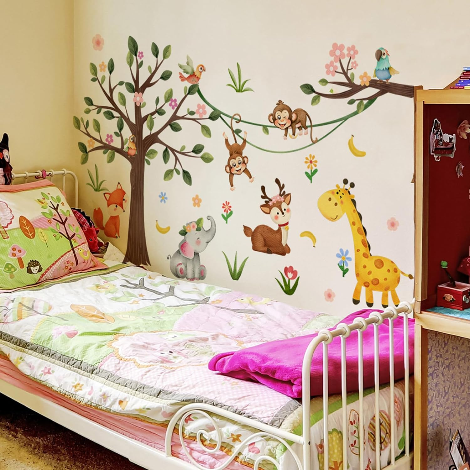 Buziba Wall Stickers Jungle Forest Animals Woodland Tree Monkey Elephant Giraffe Wall Decals Nursery Bedroom Living Room Wall Decoration image number 5