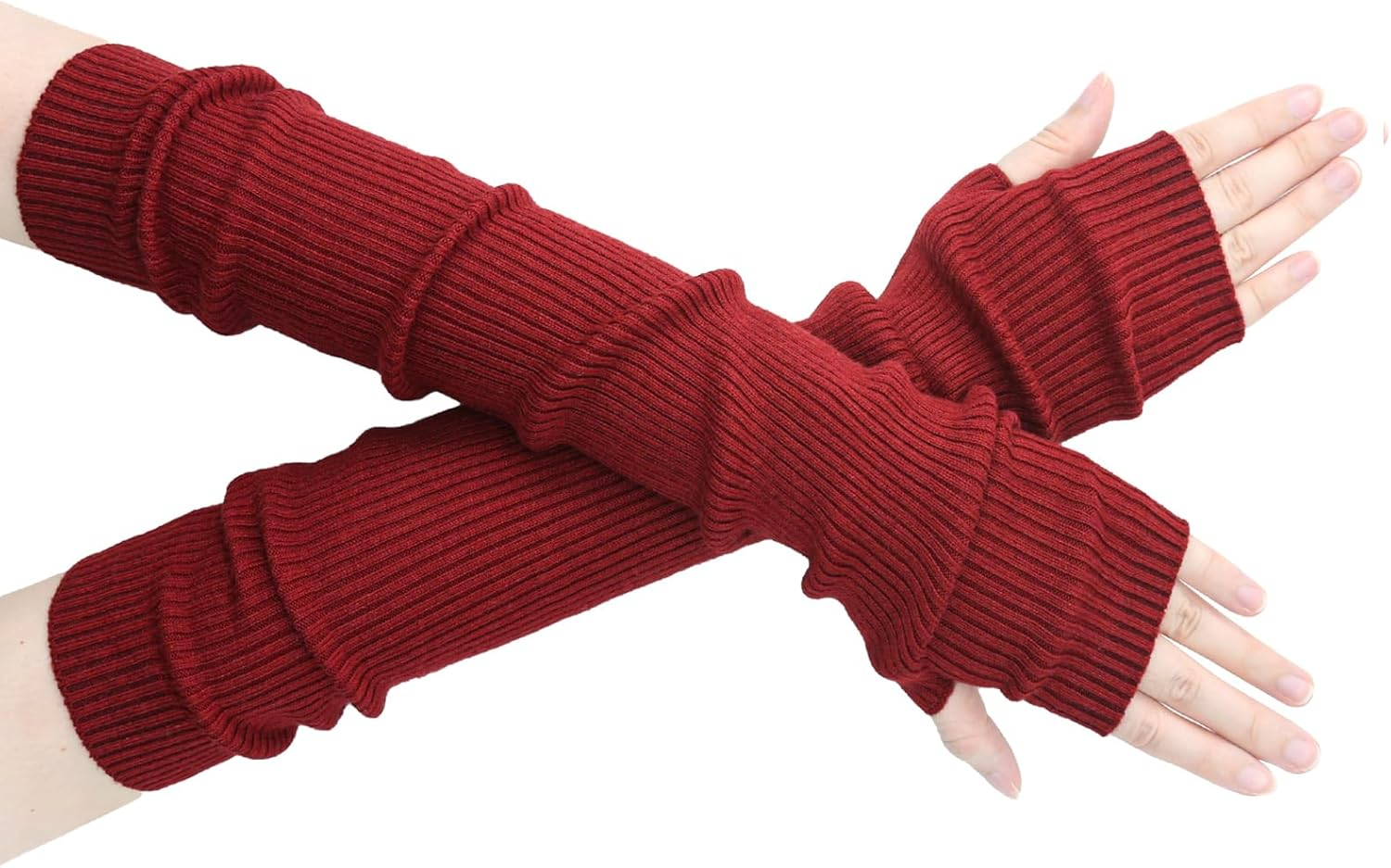 SEYUFN Winter Fingerless Long Gloves for Women Cashmere Blended Knitted Arm Warmers Super Soft Black Arm Sleeves