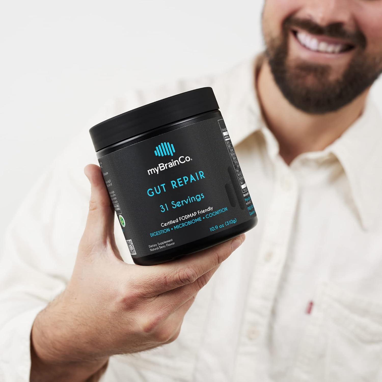 Mybrainco Gut Repair - Gut Health & Digestion Supplement for IBS, Bloating, Reflux and Leaky Gut - Low-Fodmap Certified with Probiotics, Prebiotic Fibre, Digestive Enzymes, L Glutamine, Marshmallow Root & More - Promotes a Healthy Microbiome & Optimal Digestive Health - Natural Berry - Powder (310 G) image number 4