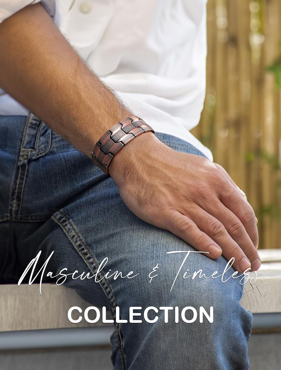 Feraco Men'S Copper Magnetic Bracelet for Arthritis Pain Relief 99.99% Solid Copper Bracelets with 3 Row Strong Magnets,Adjustable image number 5