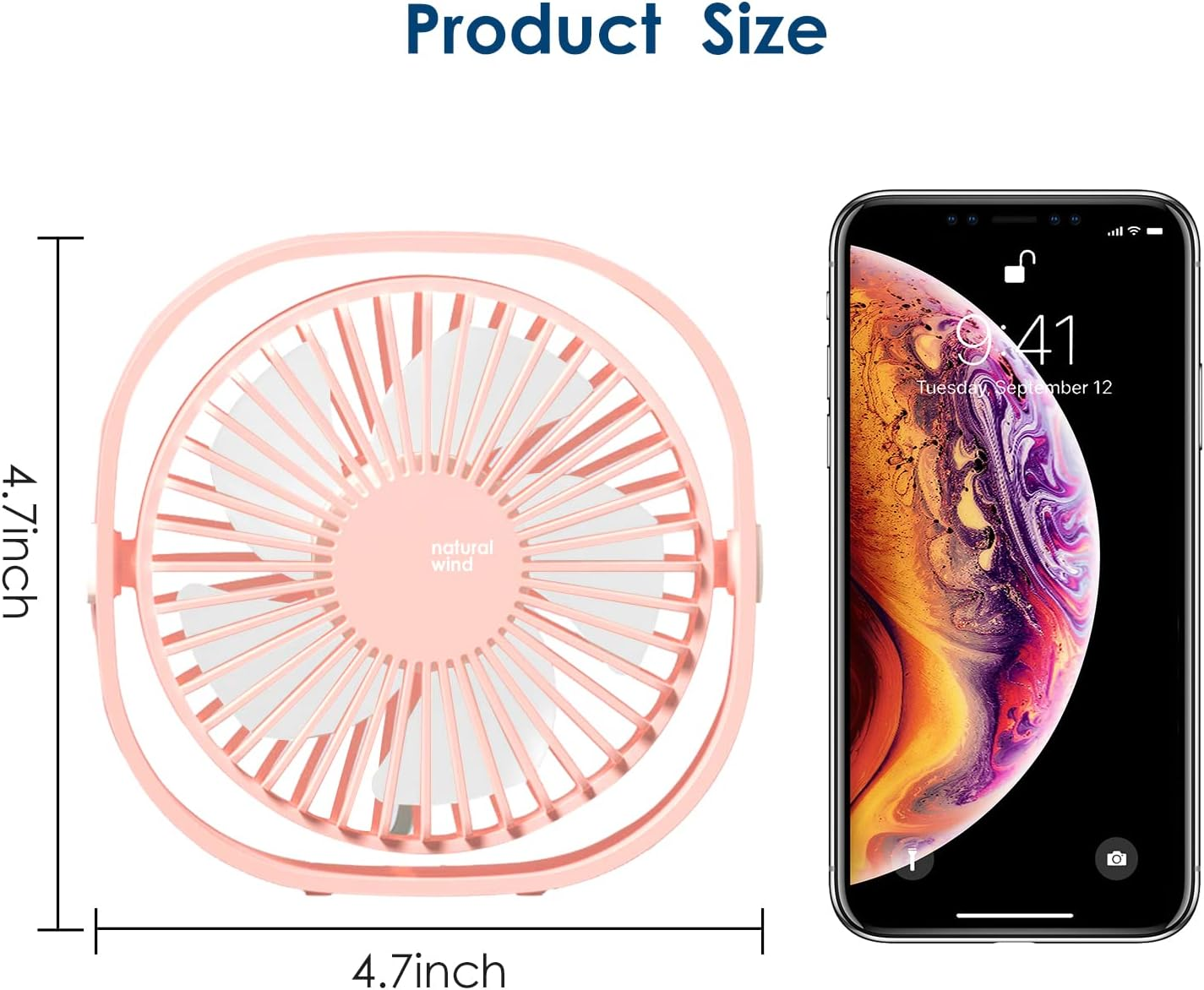 Simpeak Mini Usb Desk Fan Cooling Quiet Portable Pink USB Powered ONLY (No Battery), 3 Speed Setting 360&deg; Adjustable Swivel for Home and Travel image number 1