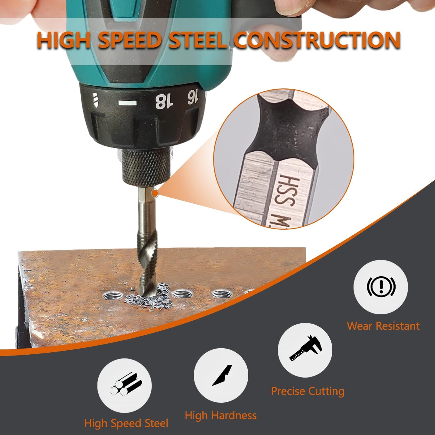 Hymnorq 6-Piece Metric Combination Drill and Tap Bit Set, HSS M3-M10, 1/4" Hex Shank 2-In-1 Drilling & Tapping Tools, Screw Threading Bit Kit for Wood, Plastic, Aluminum image number 2