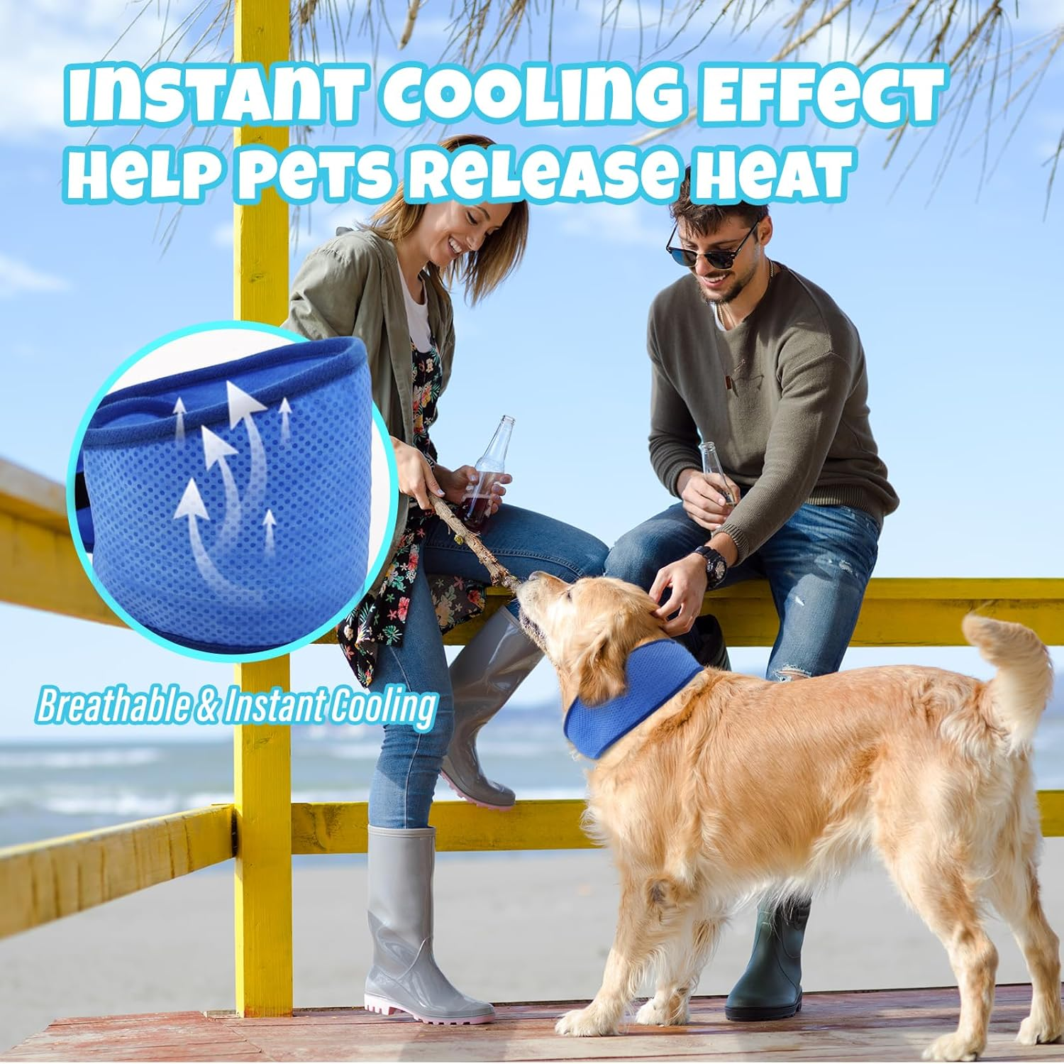 2 Pack Dog Cooling Bandana, Instant Dog Cooling Scarf, Adjustable Cooling Collar for Small Medium Large Summer (Blue, M) image number 4