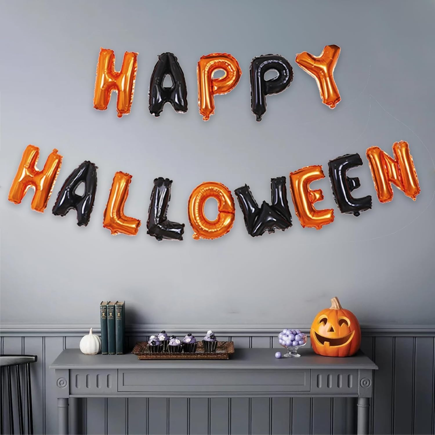 Happy Halloween 16 Inch Foil Halloween Balloons Decorations, Happy Halloween Balloon Banner，Orange and Black image number 1