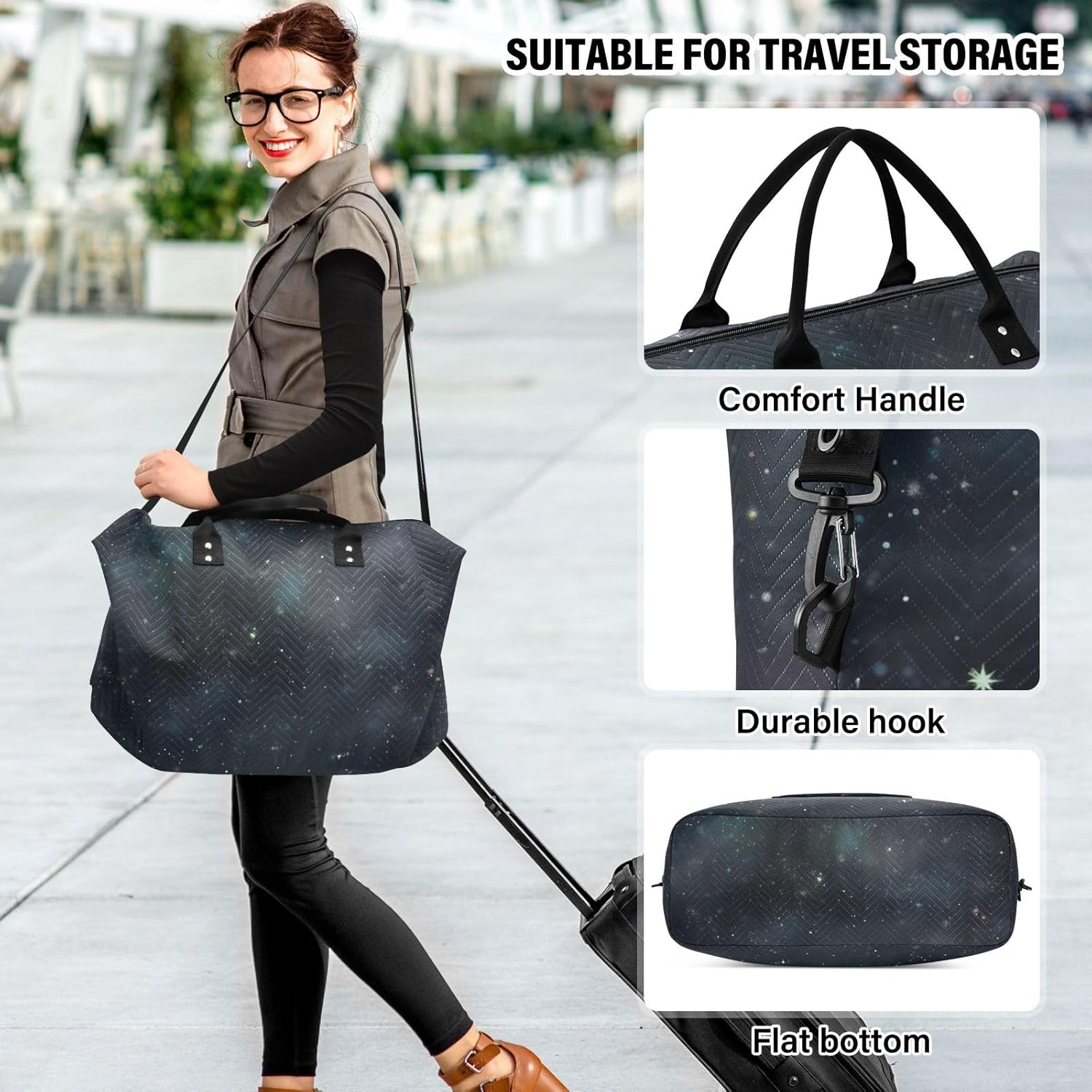 XYMZR Large Travel Duffel Bag, Galaxy Nebula Space Sports Tote Gym Bag, Shoulder Weekender Overnight Bag for Women Men, Carry on Luggage with Toiletry Bags, Multi-Colored, Multi-Colored image number 2