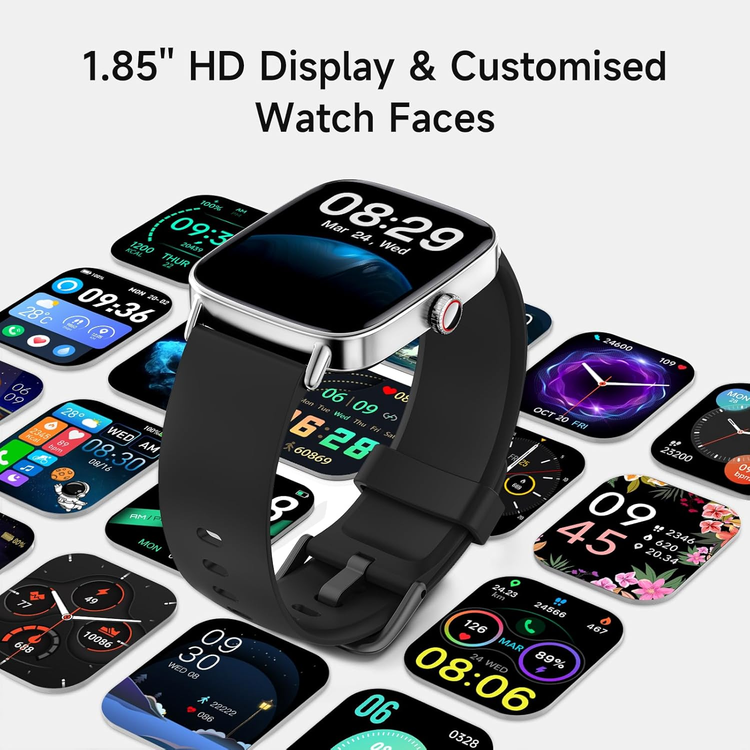 Aeac Smart Watch for Men Women,1.85" HD 60Fps Full Touch Screen Answer/Make Calls with Sleep Monitor 100+ Sport Modes,Ip68 Waterproof Fitness Watch (Black, 1.85) image number 1