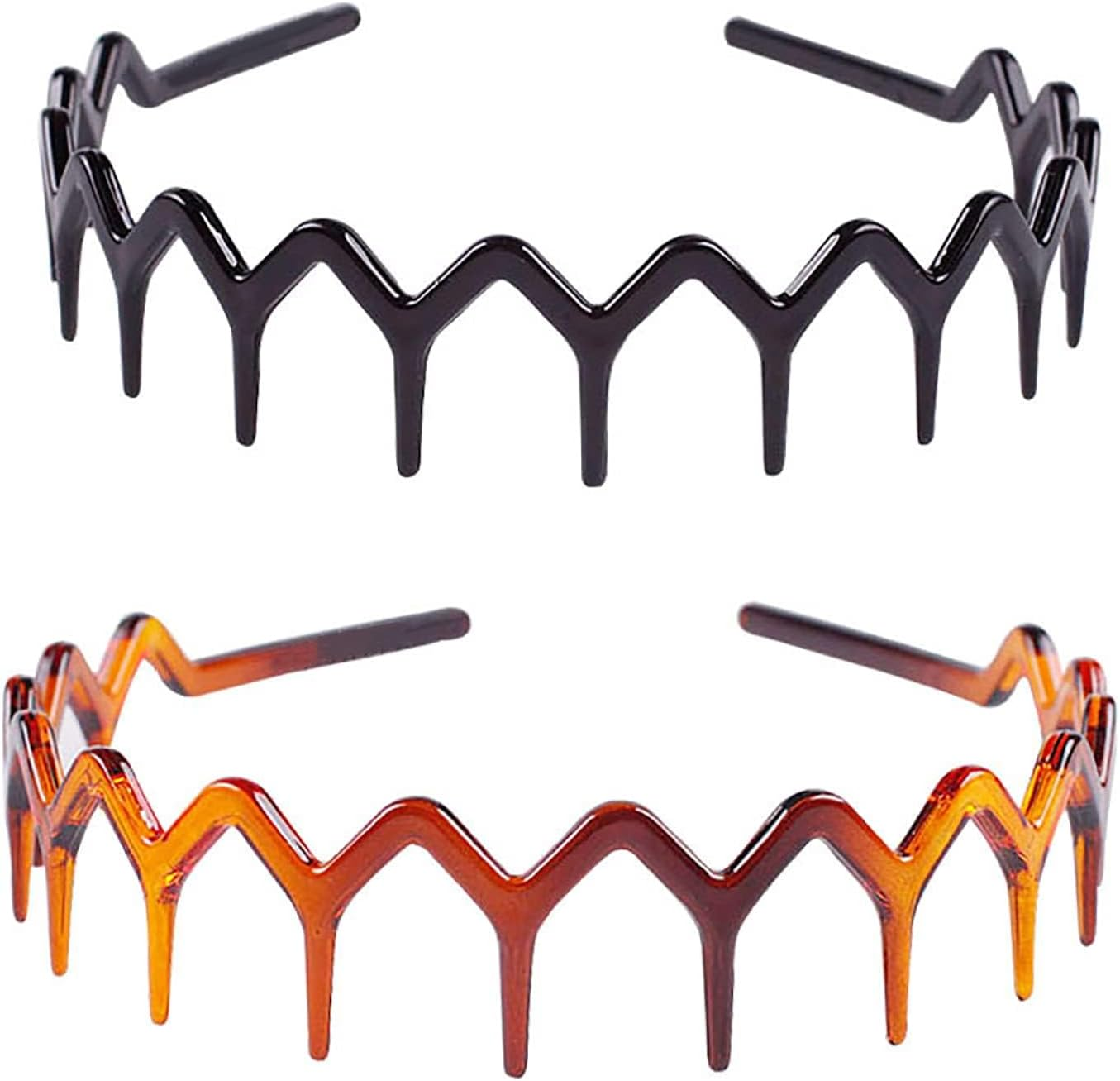 2PCS Tooth Headband for Women Girls Plastic Wavy Hair Comb Headband Zig Zag Black Plastic Sharks Tooth Hair Comb Hard Headbands for Women Men Girls image number 5