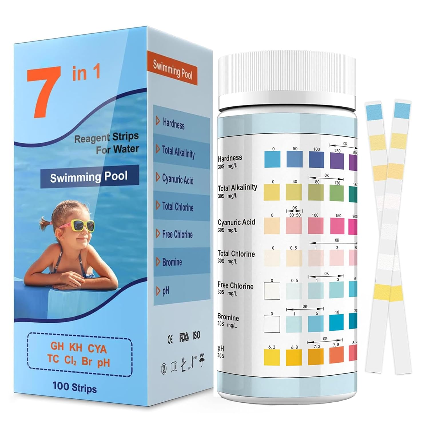 Pool and Spa Test Strips, 7 in 1 Quick Super Accurate Swimming 100 Strips Pool Test Kit - Hot Tub Test Strips & Pool Water Testing Strips for Ph Chlorine Bromine Hardness Alkalinity Cyanuric Acid image number 6