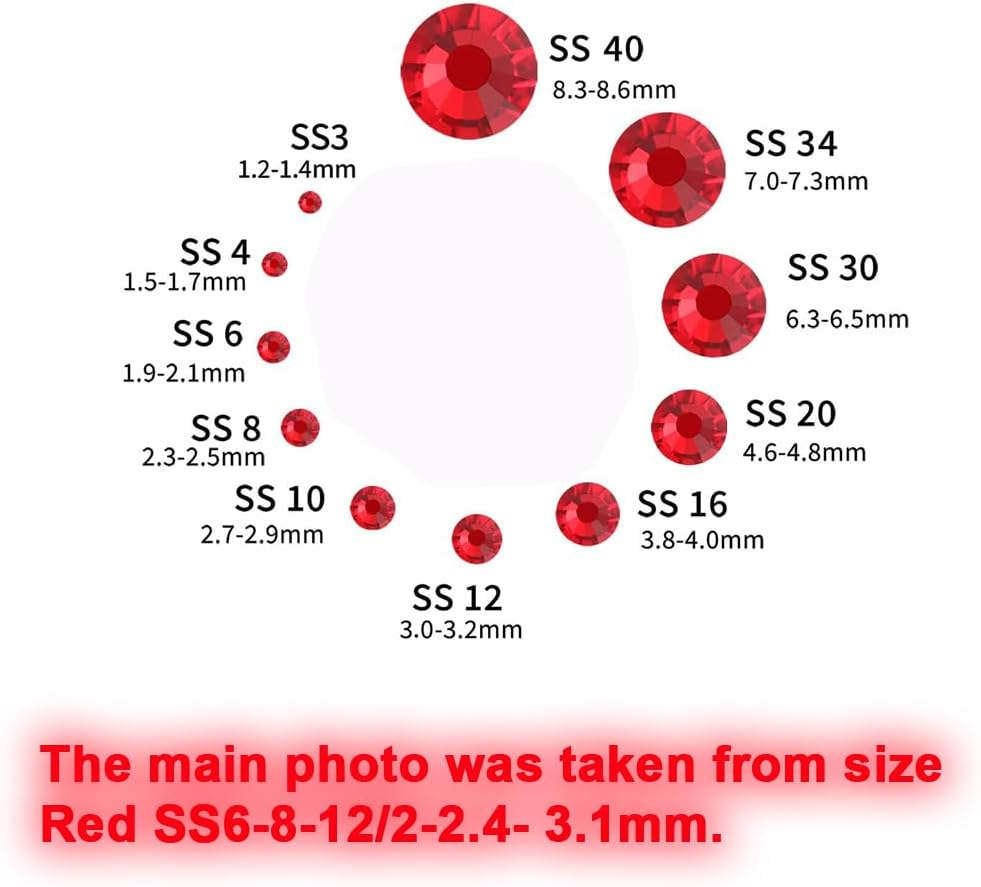 4300 Pcs Flatback round Glass Rhinestones Set for Nail, Art, Crafts, Makeup, Tumblers Glitter (Red SS6-8-12/2-2.4- 3.1Mm) - Crystal Ss6-8-12/2-2.4- 3.1Mm image number 3