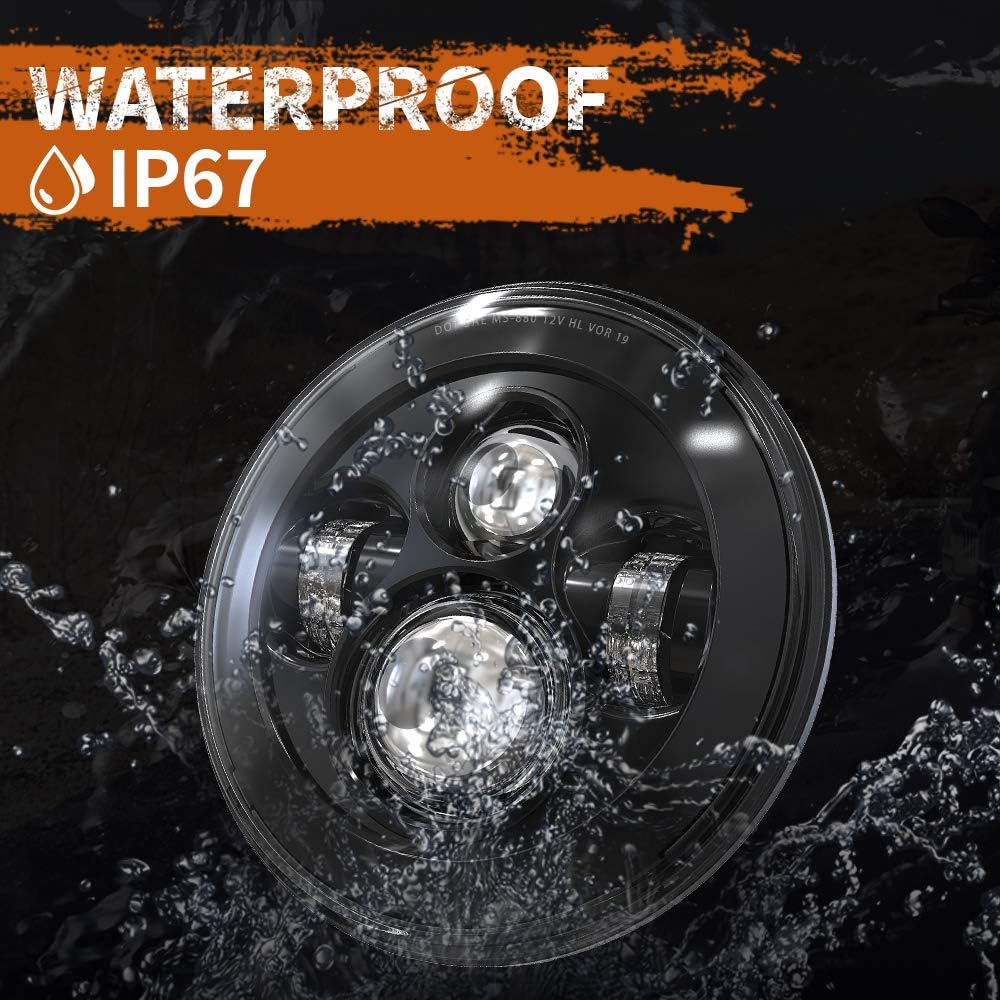 BICYACO DOT 7 Inch Motorcycle LED Headlight Headlamp Compatible with Harley Davidson Electra Glide Street Glide Fat Boy Road King Heritage Softail Switchback Black - Silver image number 2