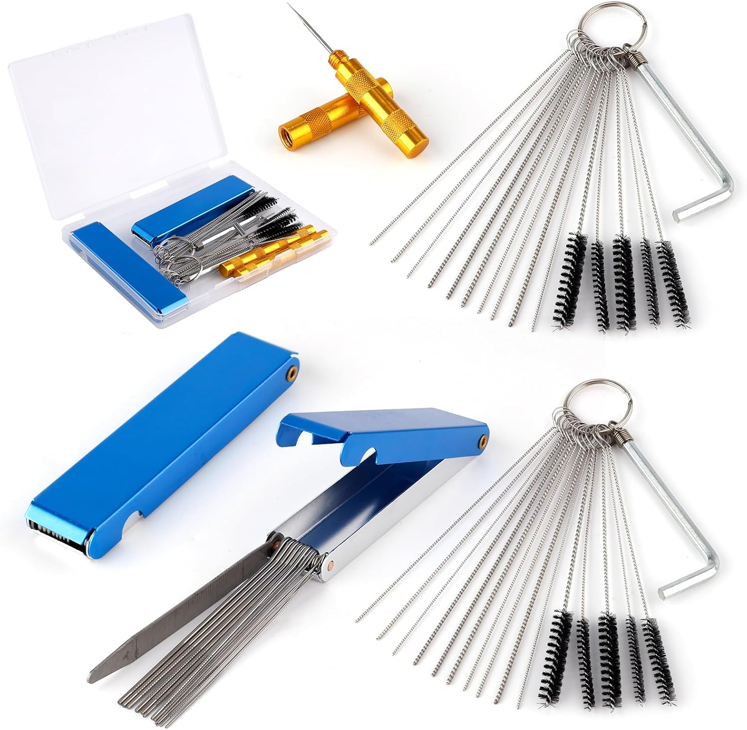 Gosknor Carburetor Cleaning Kit, Carb Cleaning Kit Carburetor Cleaner Torch Tip Cleaner Set with 10 Nylon Carb Cleaning Brushes, 20 Cleaning Needles, 2 Hex Wrenches and 2 Sharp Picks image number 1