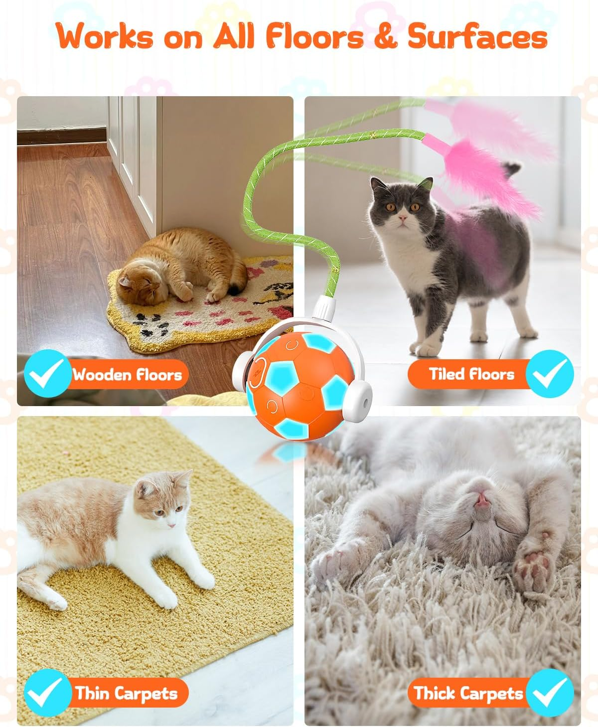 SCHITEC Interactive Cat Toys for Indoor Cats, Automatic Kitten Toy Balls for Bored Adult Pet, Kitty Smart Chase Rolling Ball with Feather Tail for Moving Games image number 1