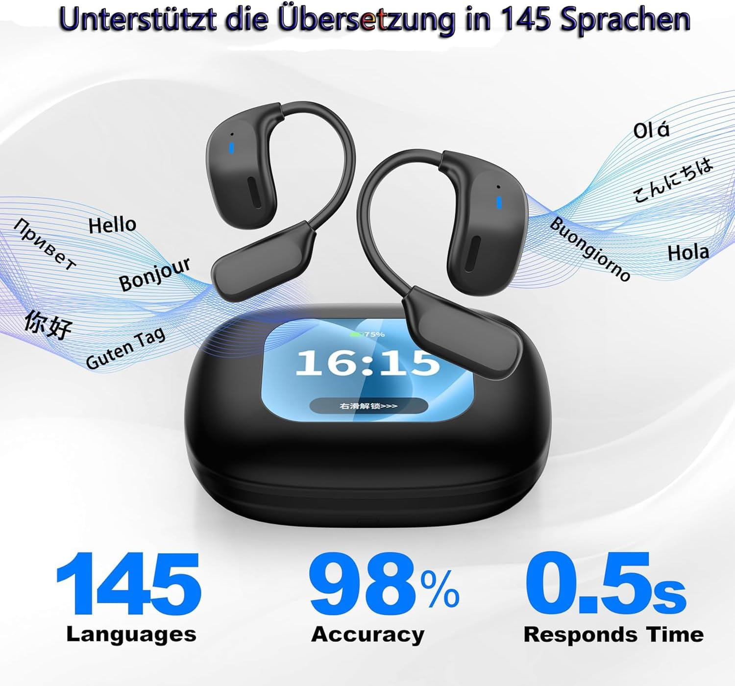AI Language Translator Earbuds, 3-In-1 Translation Device, Supports 144 Languages and Accents, Real Time Translation with 8 Offline Language Packs, Perfect for Travel, Business and Learning image number 5