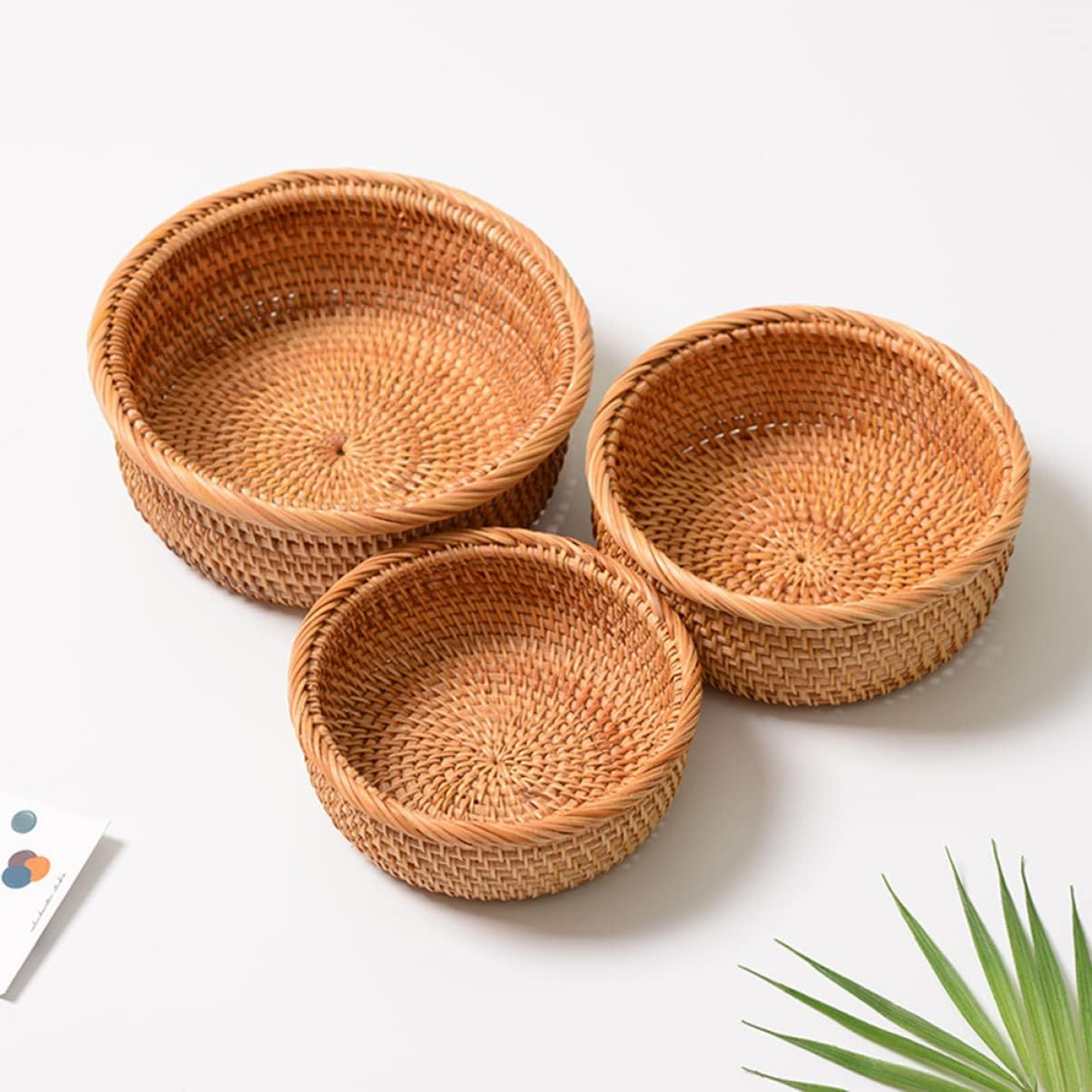 OKUMEYR 1Set Vintage Rattan Storage Baskets for Fruits and Vegetables Multi-Purpose Desktop Organizer for Home Kitchen Office and Bakery Decor image number 4