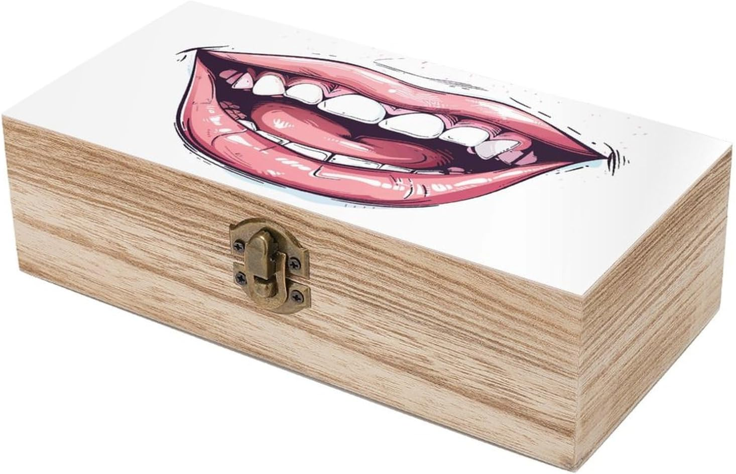 Cartoon Mouth Smiling Wooden Box Wood Wedding Keepsake Boxes with Lids Small Decorative Boxes Lightweight Wooden Memory Storage Box for Crafts Keepsakes Jewelry Photo Letter Storage image number 5
