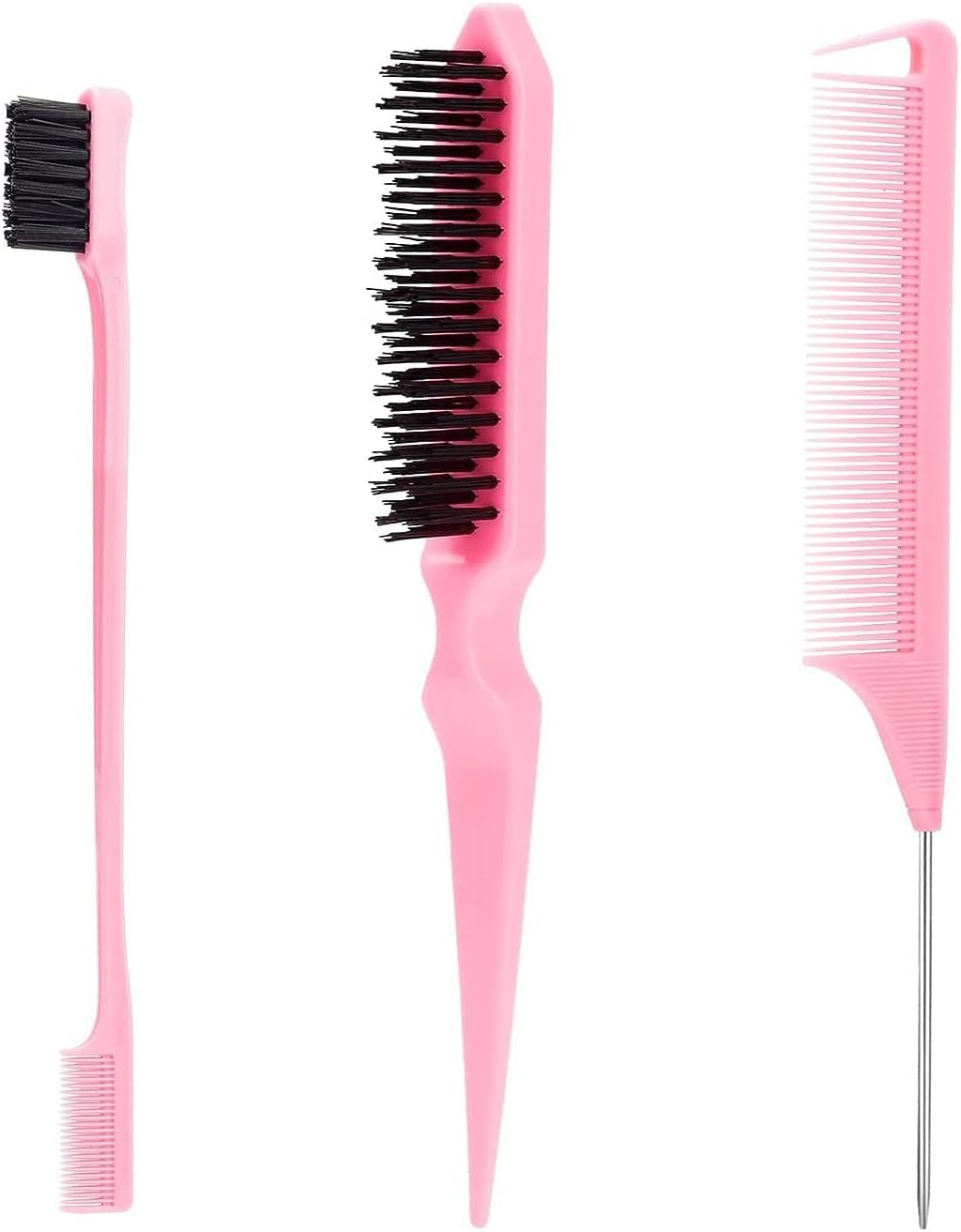 Hair Accessories Comb Set 3Pcs, Tail Comb for Parting Hair, Teasing Comb for Add Volume Fullness, Edge Brush for Edge Control (Pink, One Size) image number 6