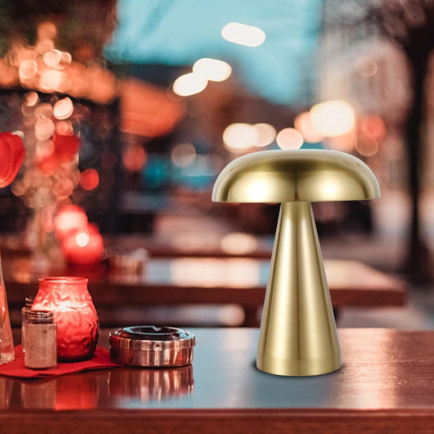 Mushroom Table Lamp Portable Cordless LED Desk Light USB Rechargeable 3 Color Dimming Decorative Metal Bedside for Bedroom Living Room Study Office Energy Saving