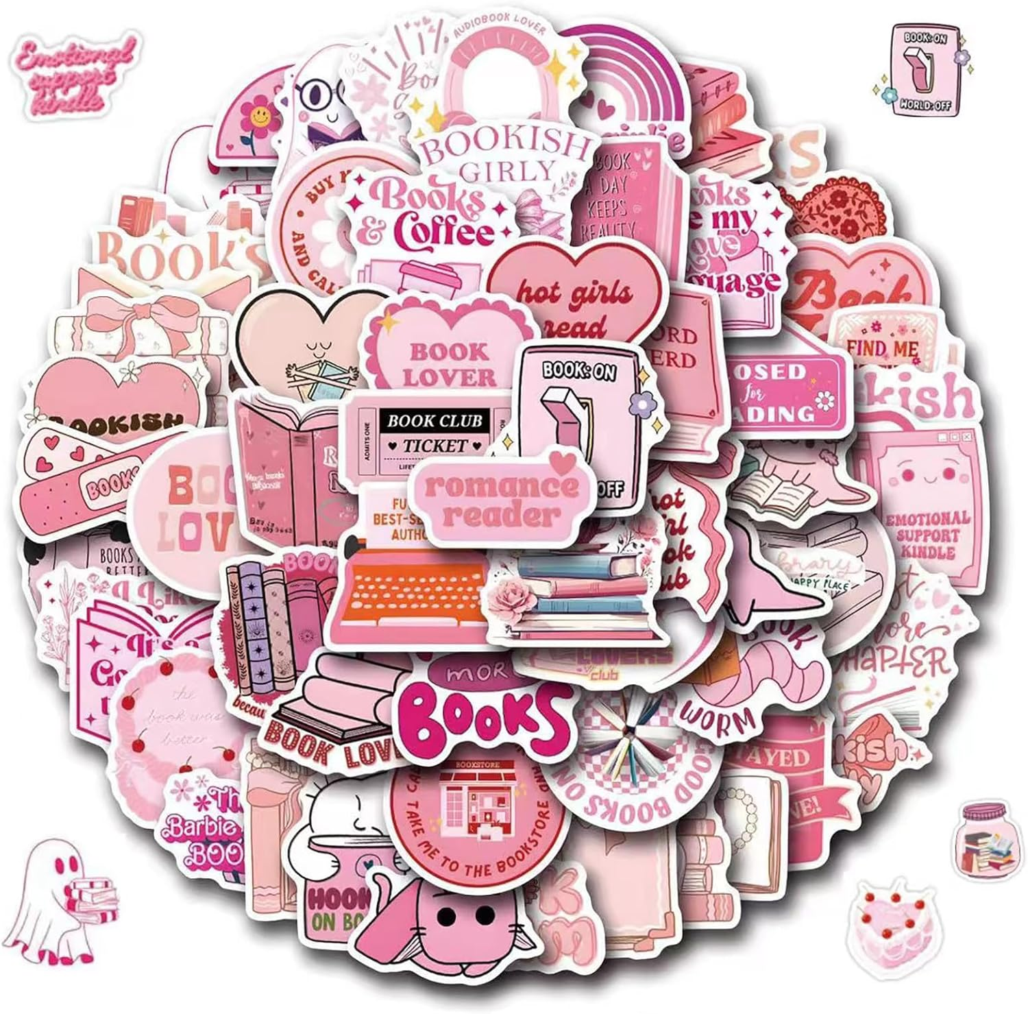 Bookish Stickers,Book Stickers for Kindle, Reading Themed Decorative Stickers, Book Lover Collection, Aesthetic Kindle Decals (Pink 120 Pcs)