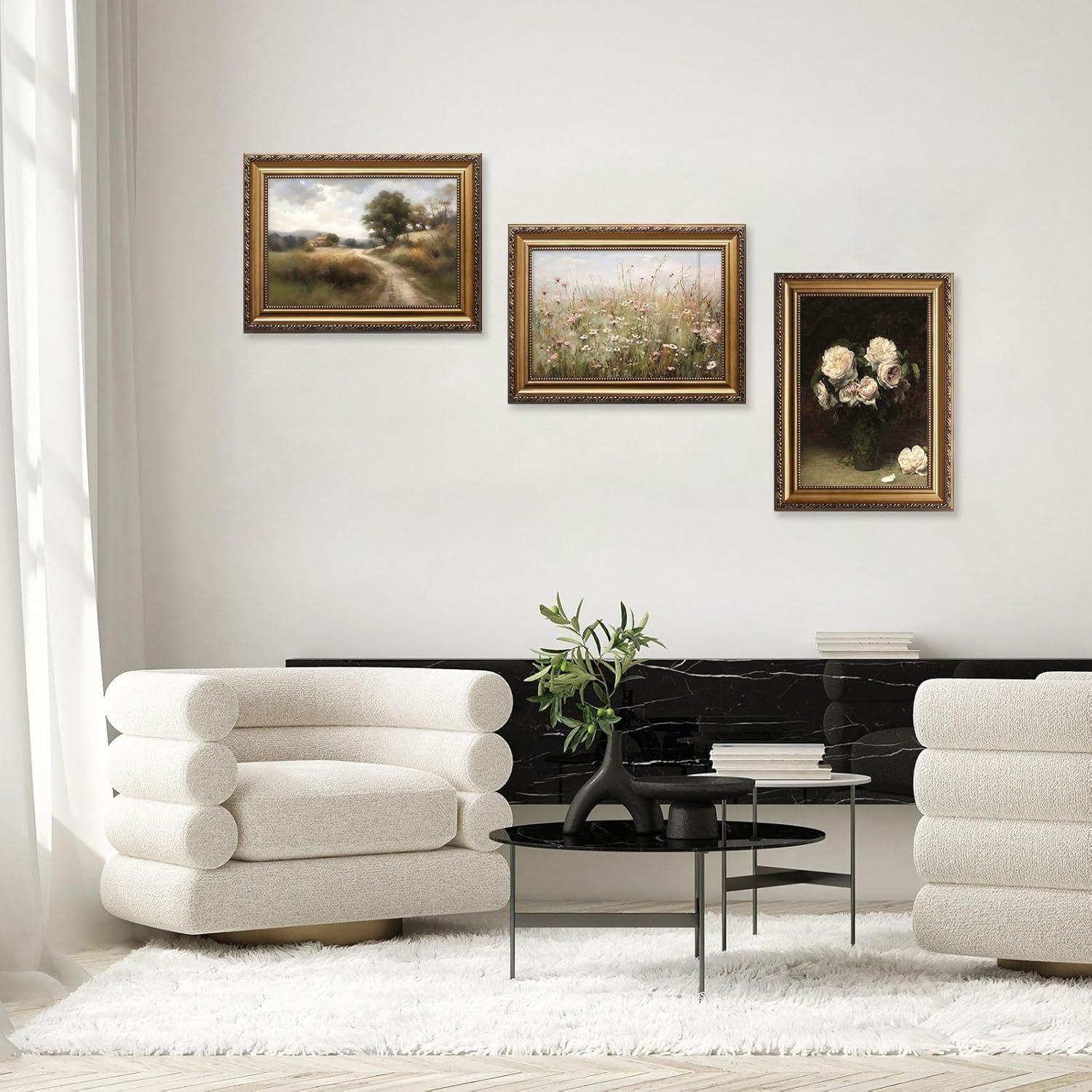 ASTRDECOR Vintage Floral Wall Art, Gold Framed Canvas Wall Art Moody Dark Roses Painting, Vintage Flower Art Print for Kitchen Bedroom Bathroom Wall Decor, French Country Decor - 16" X 24" image number 4