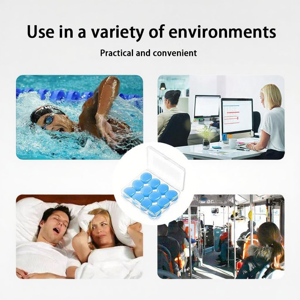 Silicone Ear Plugs for Sleeping, 12Pcs / 6 Pairs Reusable Noise Cancelling Earplugs Soft Noise Cancelling Earplugs Sound Blocking Ear Plugs for Swimming Airplanes