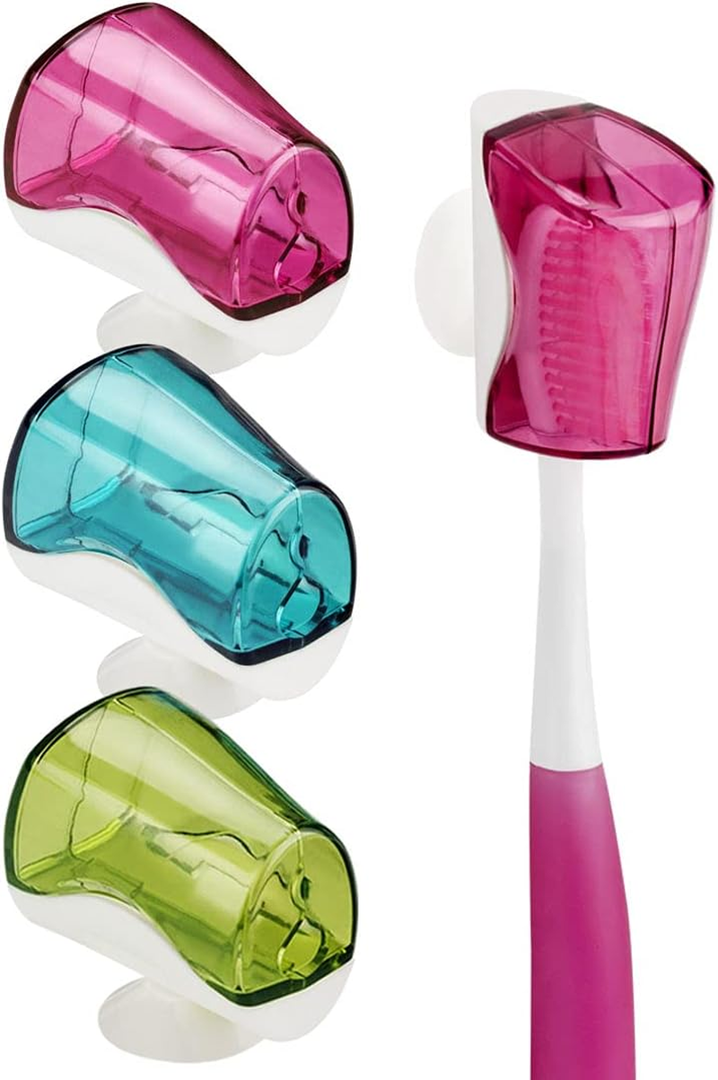 Linkidea Travel Toothbrush Head Covers with Suction Cup Portable Wall Mount Toothbrush Holder, Toothbrush Cap Case Box Convenient for Travel, Outdoor (3PCS) image number 2