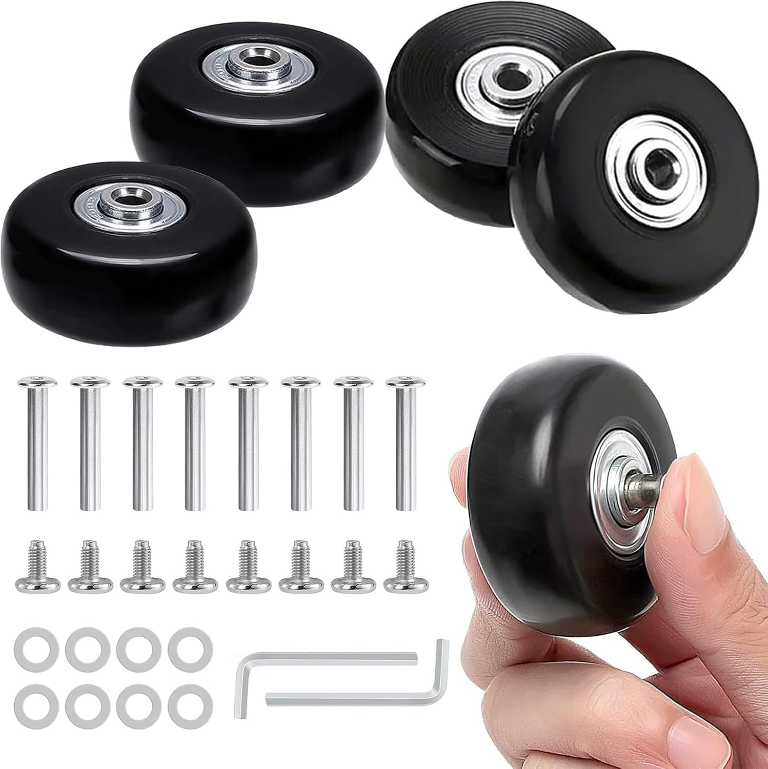 Pack of 4 Suitcase Wheels Replacement Wheels, Universal Luggage Suitcase Replacement Wheels, 50 X 18 Mm Rubber Luggage Suitcase Wheels, Suitcase Wheels Replacement Suitable for Suitcases, Trolleys, image number 2