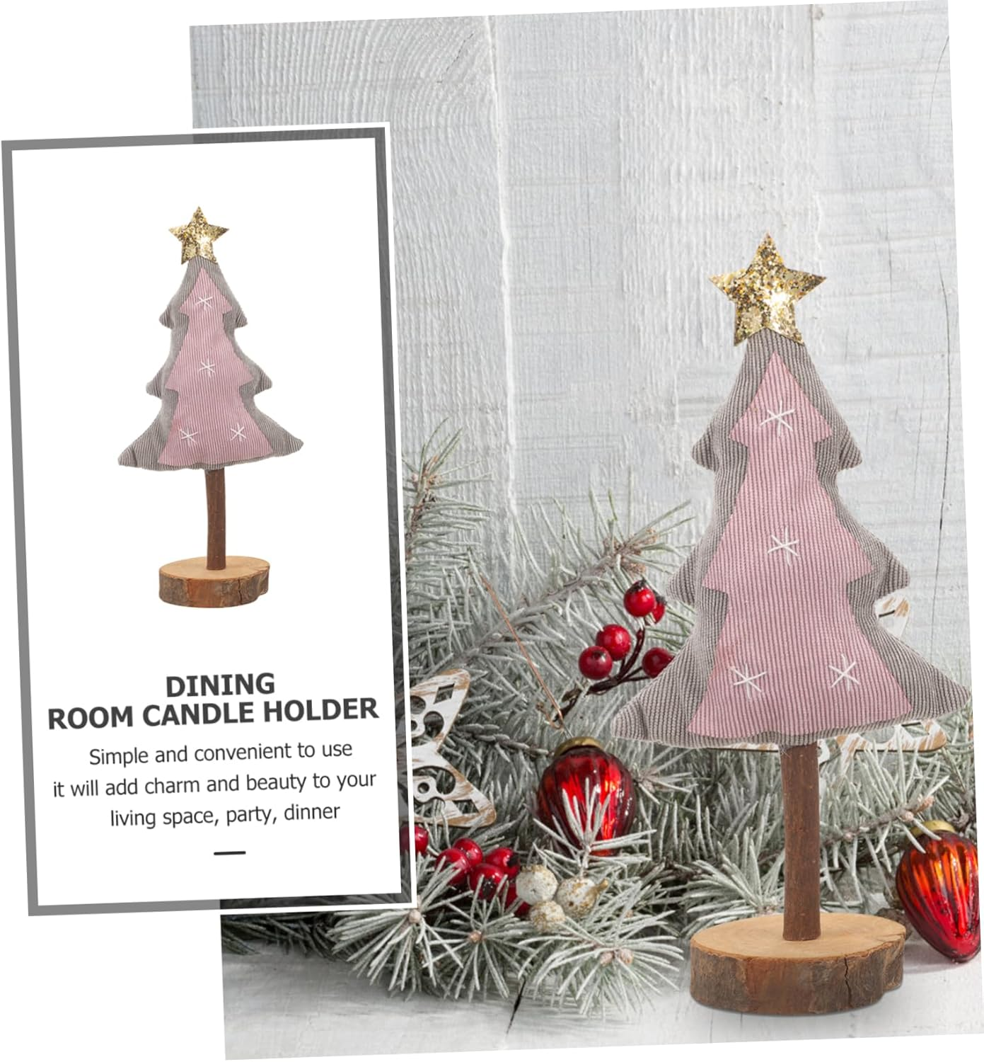 LABRIMP Desktop Christmas Tree Ornament Wooden Base Tabletop Xmas Tree Adornment for Christmas Party Decorations Table Centrepiece image number 1