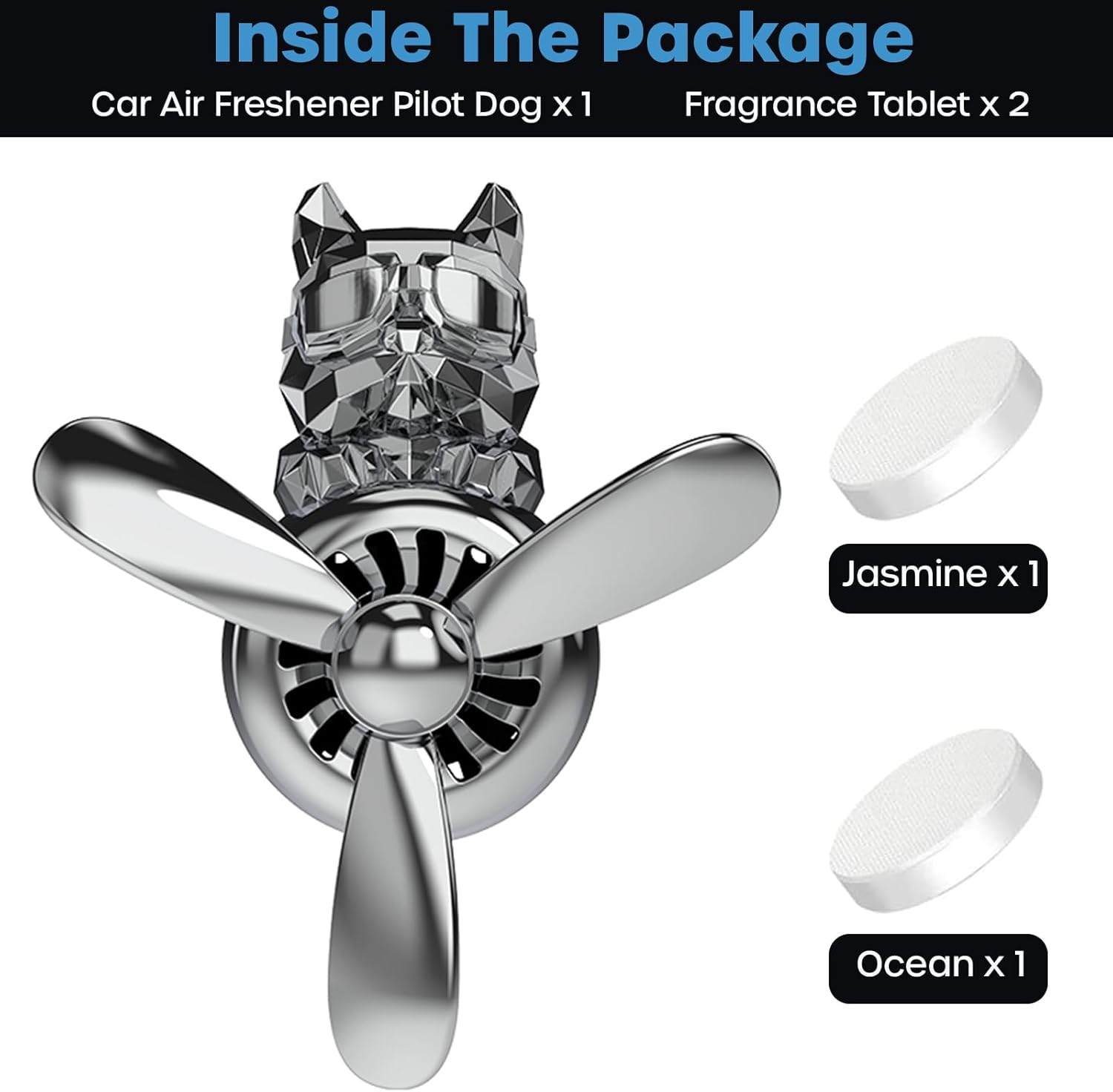 Car Air Fresheners Cute Pilot Dog, Car Vent Air Freshener Rotating Propeller Automotive Air Outlet Fan Creative Car Diffuser, Car Accessories Cute, Car Perfume Decoration image number 2