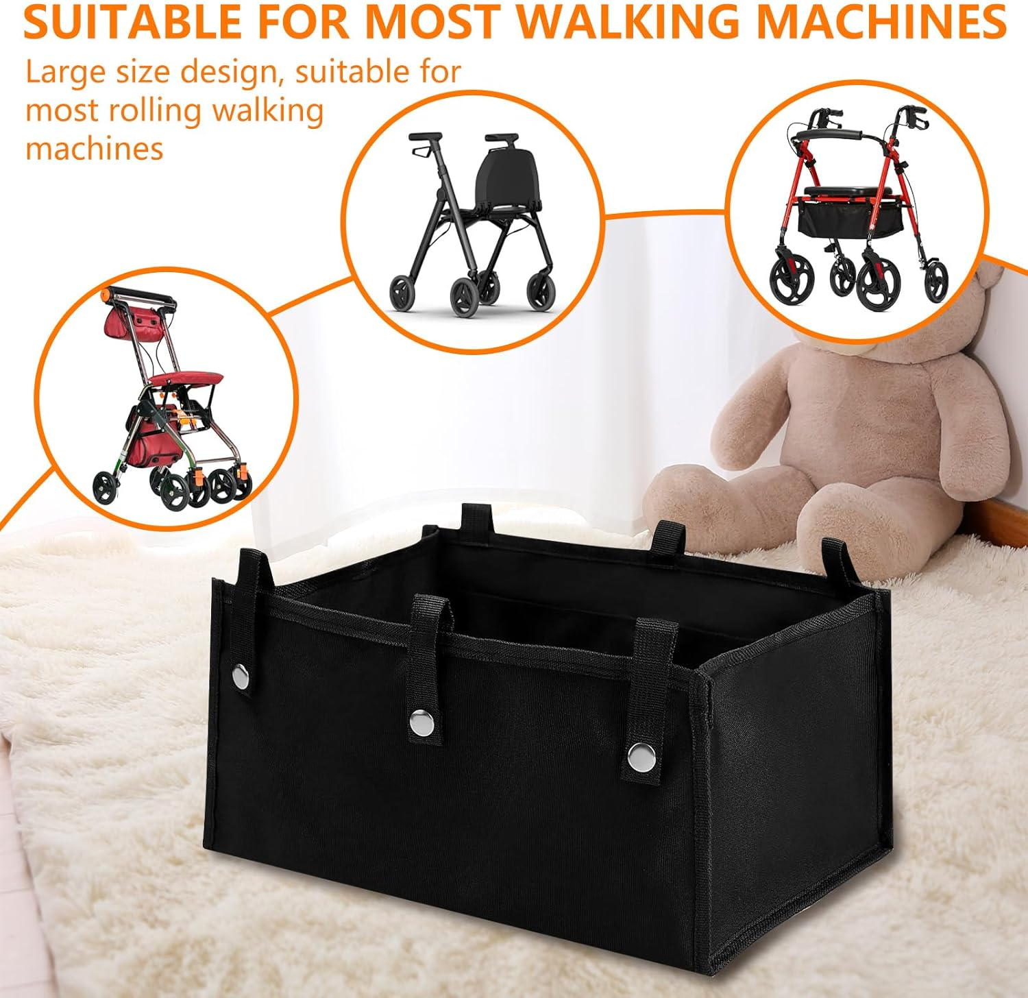 2Pcs/1Pc Large Rollator Walker Basket Foldable Walker Basket Oxford Cloth under Seat Rollator Bag for Four Wheel Rollator Reusable Basket Carry Insert under Seat Medical Basket (1 Pc) - 1 Pc image number 2