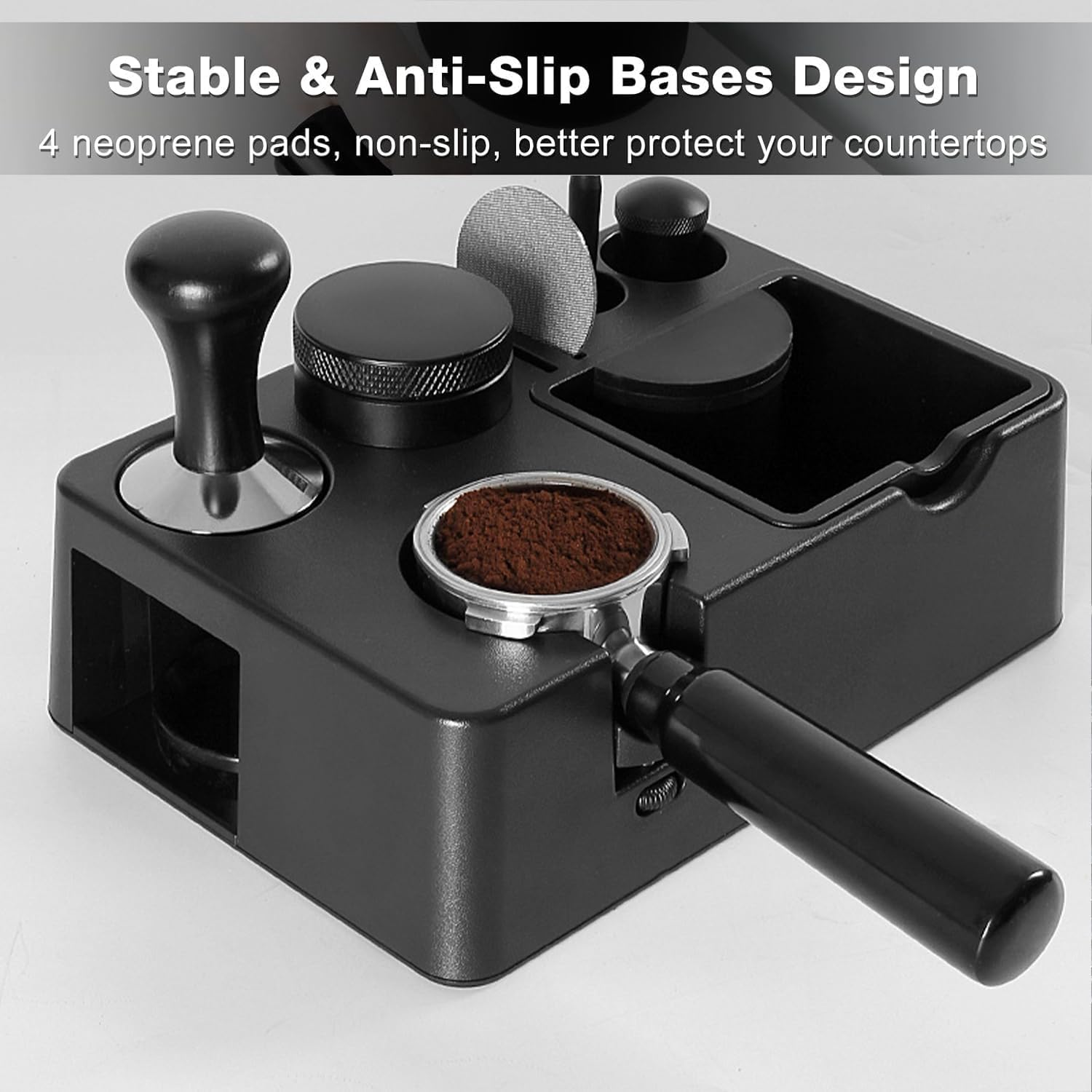 Espresso Tamping Station, Espresso Knock Box, Espresso Coffee Organizer Box Fit for Storage 51, 54, 58MM Espresso Tamper, Distributor, Portafilter & Puck Screen Accessories, Plastic Station Base image number 3