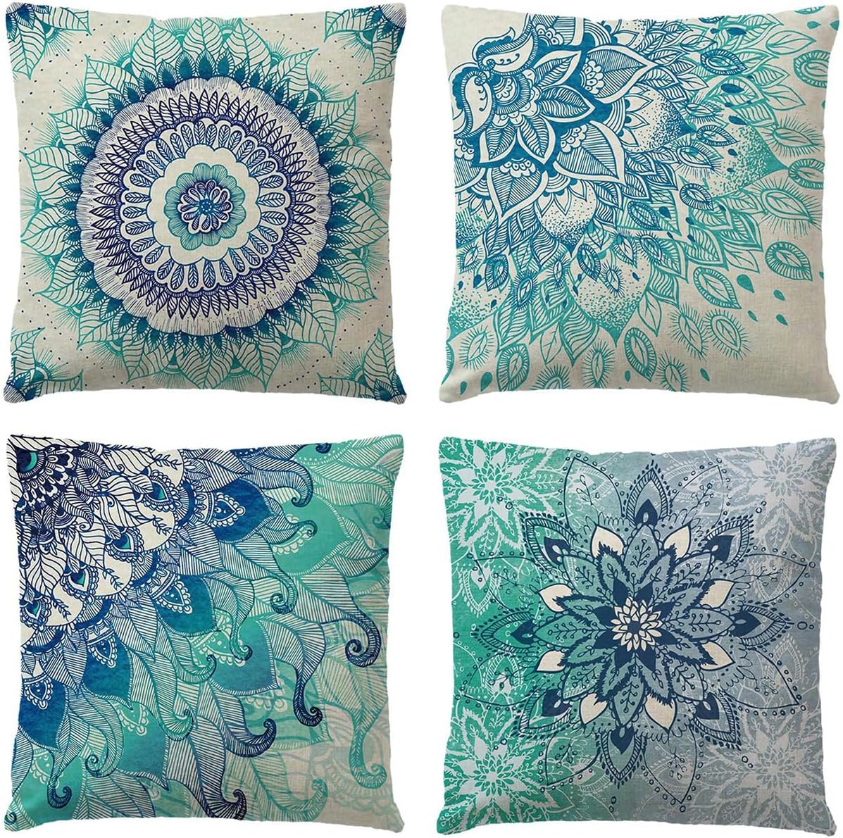 Decorative Throw Pillow Covers Set of 4, 18X18 Inch Square Cushion Covers Decoration Pillowcases Linen Cushion Case for Sofa Patio Living Room Couch Home (Flower and Bird, 45X45Cm/18X18Inch/4Pcs)