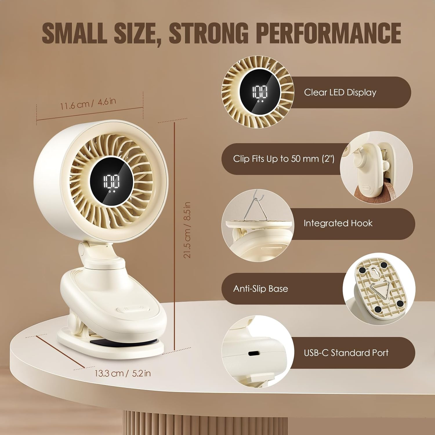 TRILINK Clip on Fan, Small USB Desk Fan with Rechargeable Battery, Oscillation, Timer, Stepless Speed & Ultra Quiet, Mini Portable Table Fan for Home, Desktop, Bedroom, Bed, Office, Travel, & Camping image number 5