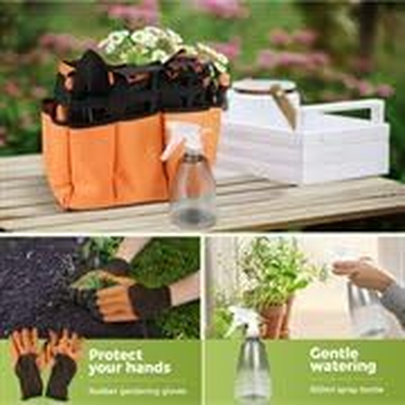 Lambu Garden Tote Bag with Tool Set, 8Pcs Outdoor Gardening Hand Tools Bag, Garden Multi Pockets Tool Organizer Contain Secateurs,Cultivator,Folding Pruning Saw,Trowel,Spray Bottle,Gloves,Culti-Hoe image number 5