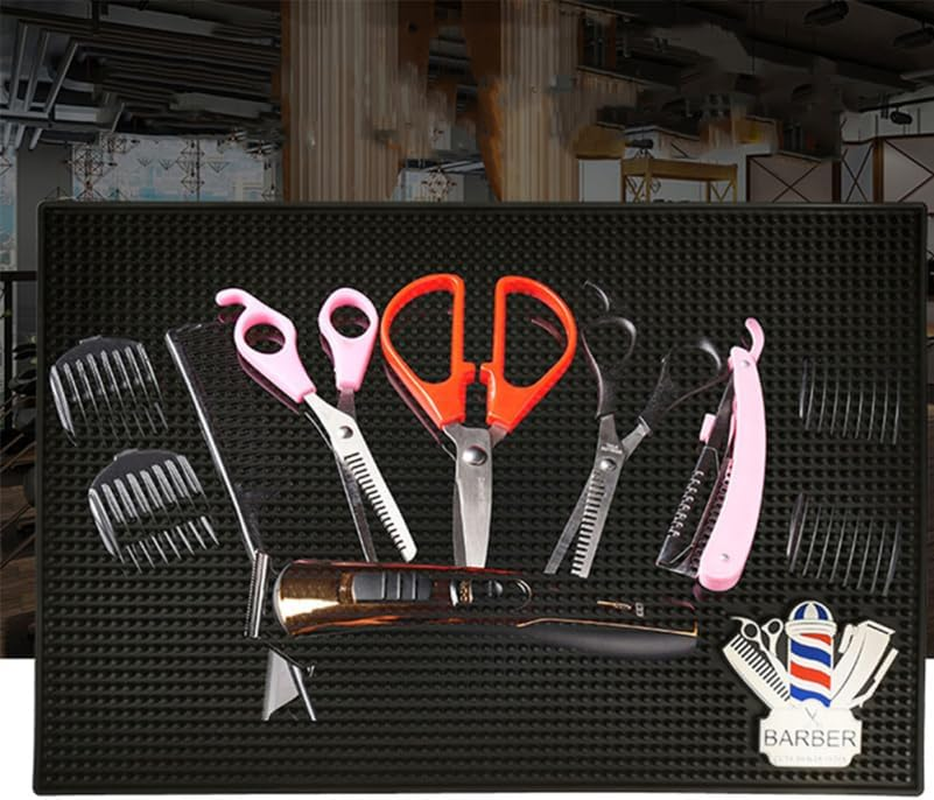 Iplusmile Silicone Barber Station Mat: 30 &times; 15 Cm Hairdressing Station Mat Non-Slip Barber Organiser Mat Professional Salon Hair Tools for Clipper Scissors and Comb image number 3