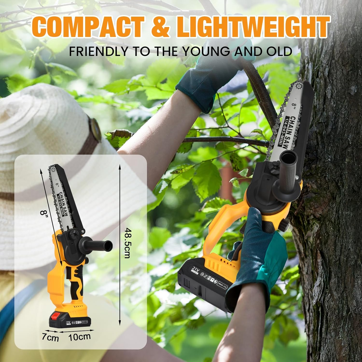 Advwin 6"+8" Mini Chainsaw, Electric Cordless Chain Saw with 2Pcs Batteries, Safety Lock, Portable Handheld Saw Kit for Tree Branches Trimming Wood Cutting Garden Pruning image number 6