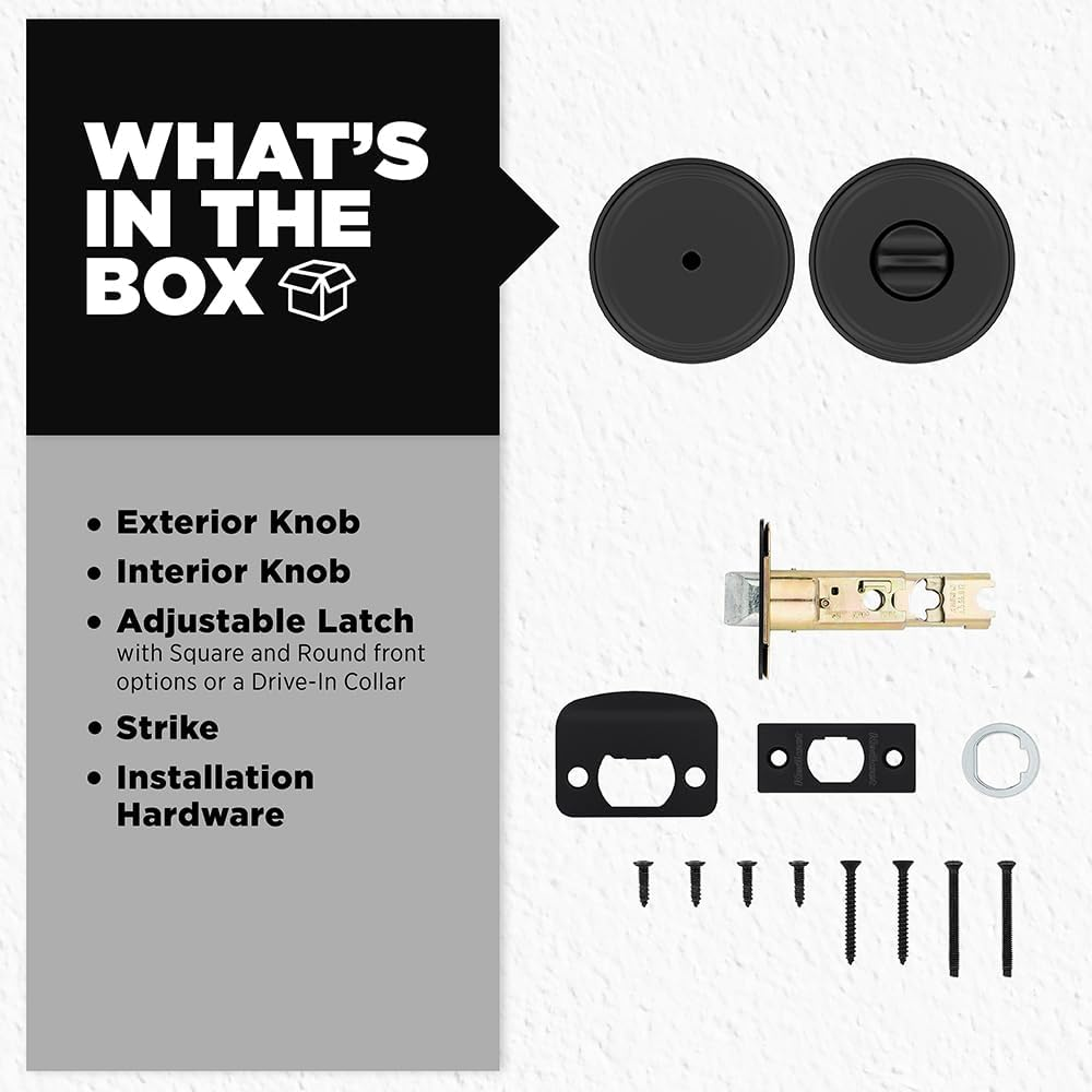 Kwikset Maven Interior Privacy Door Knob with Lock, round Door Handle for Bathroom and Bedroom, Matte Black Keyless Turn Lock Doorknob, with Microban Protection image number 5