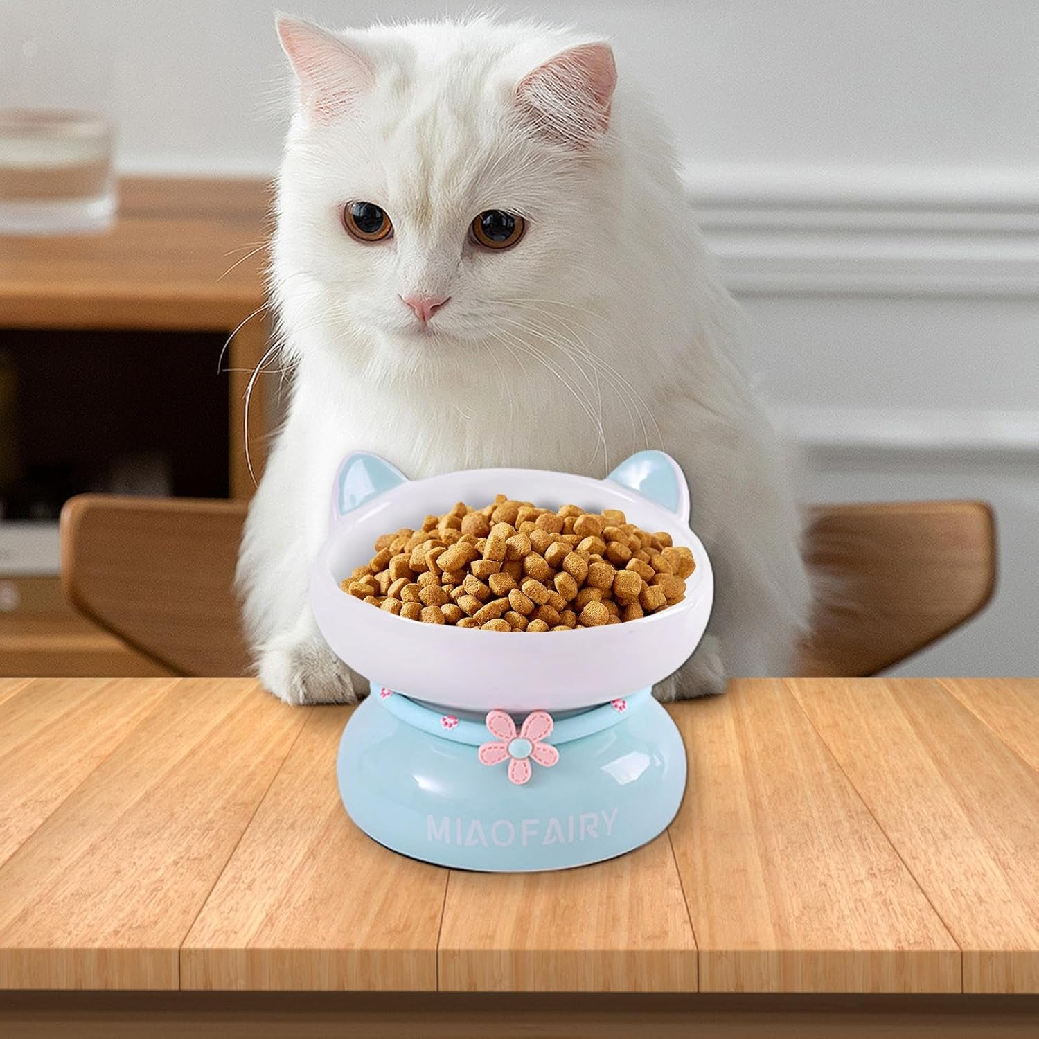Yabauuop Ceramic Cat Food Bowls - 15 Degree Tilted anti Vomiting Cat Dog Water Bowl,Slanted Mouth, Raised Cat Bowls with Non-Sip Stable Base for Indoor Cats Kittens image number 2