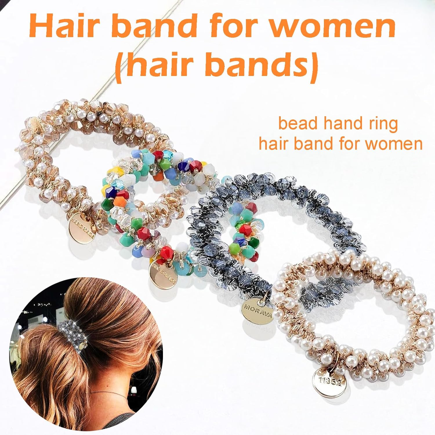 Zvorgath 4-Pack Pearl Hair Ties - Crystal Hair Scrunchies, Elegant Hair Accessories for Women, Fashionable Hair Bands for Daily Use or Special Events