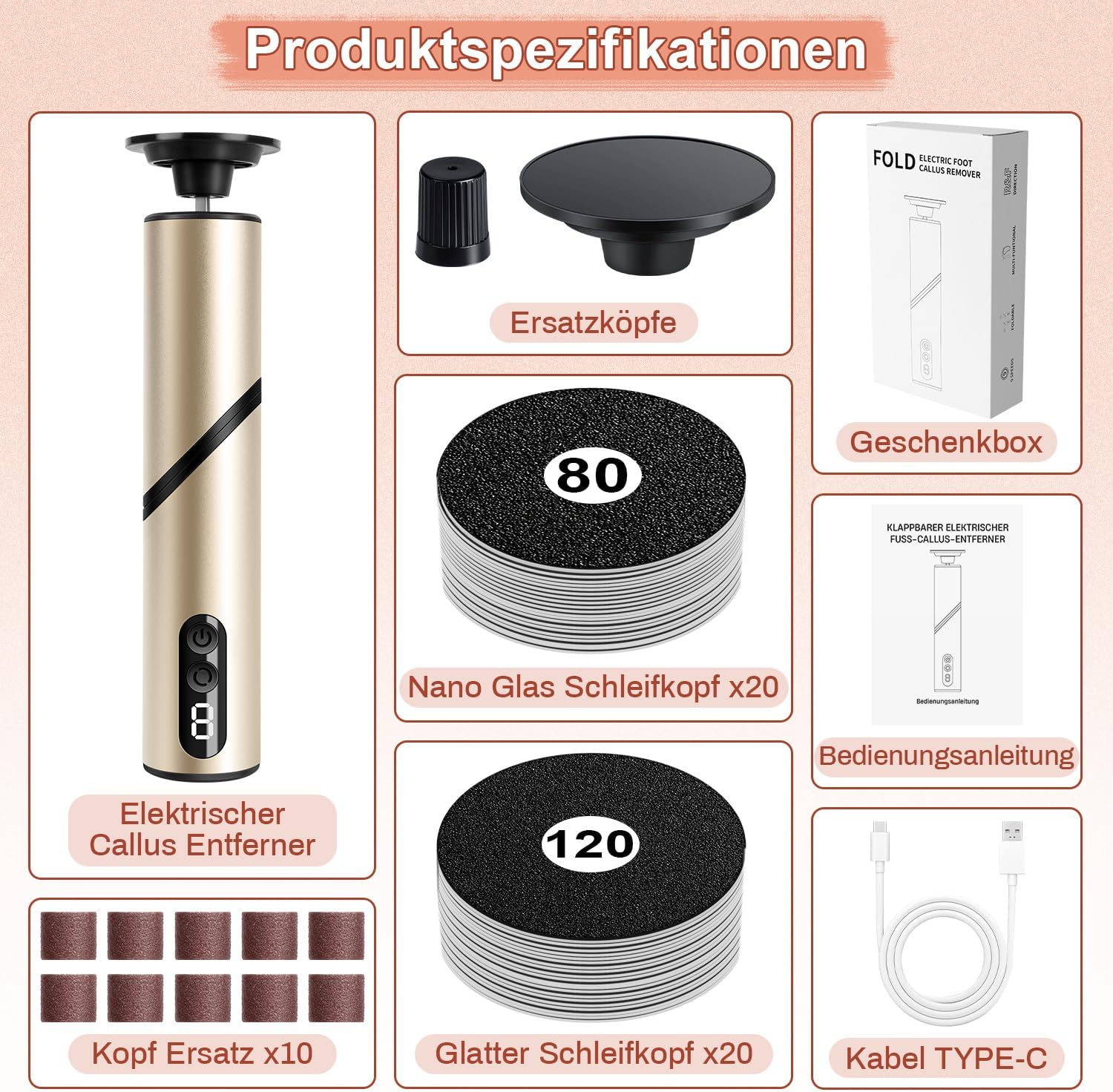 Electric Callus Remover, Electric Callus Remover, Foldable 2 in 1 with 80 & 120 Sandpaper, 9 Speeds Callus Removal, Foot Electric for Callus Removal, Cracked Heels image number 4