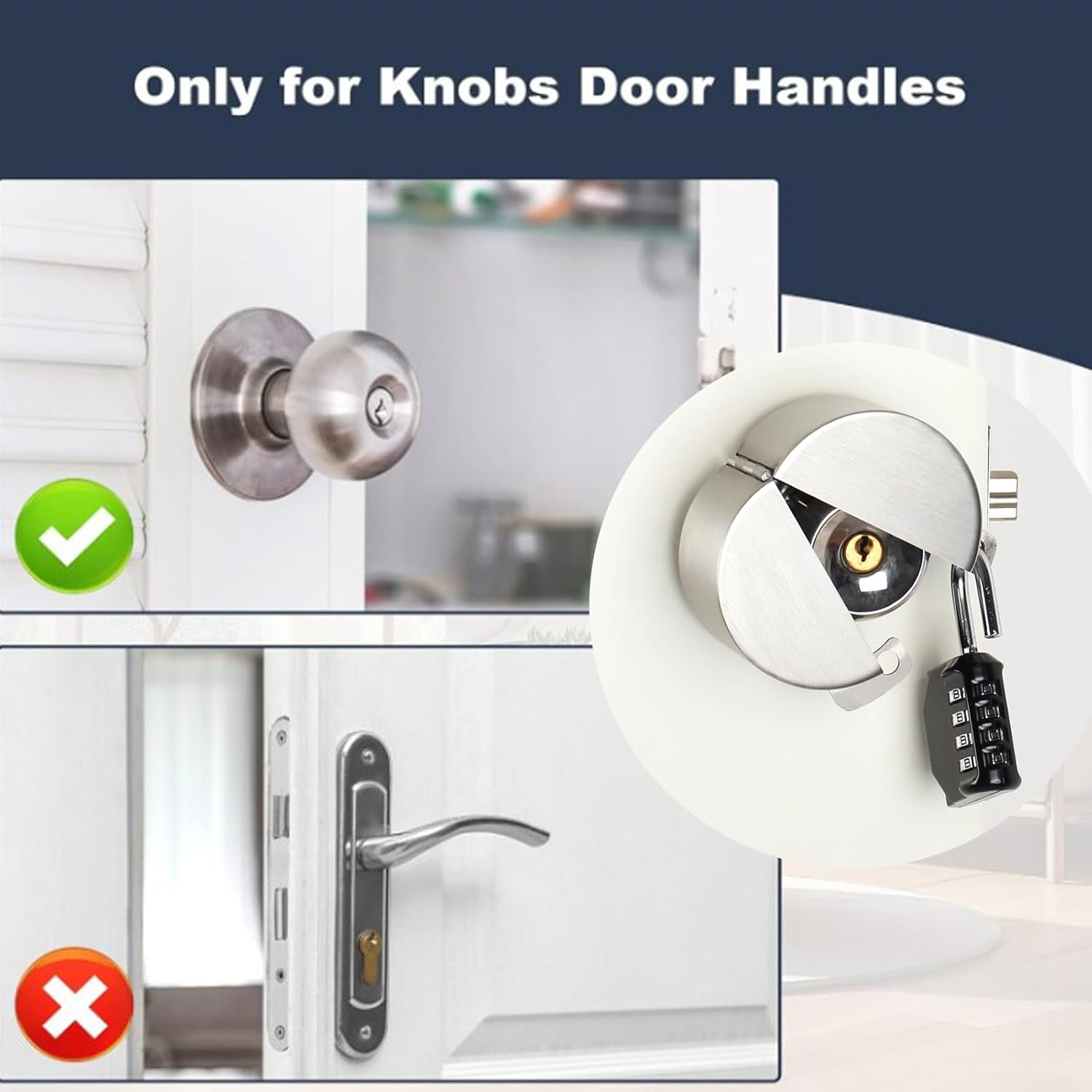 TEMEILI Door Handle Lock,Door Knob Lock Out Device,Cover to Disable the Doorknob/Faucet/Valve,Prevents Turning Door Knob Access Keyhole (Password Hanging Lock) Stainless Steel-2 - Stainless Steel image number 6