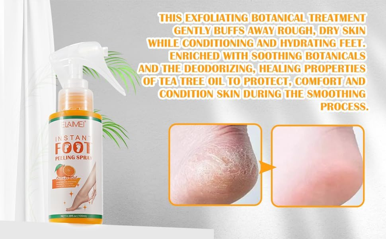 Foot Peeling Spray Oil ，Foot Exfoliating Spray, Pedicure Dead Skin Exfoliator for Cracked Rough Heels, Dry Toe Skin & Calluses, Quicky Remove Dead Skin (Orange) image number 6