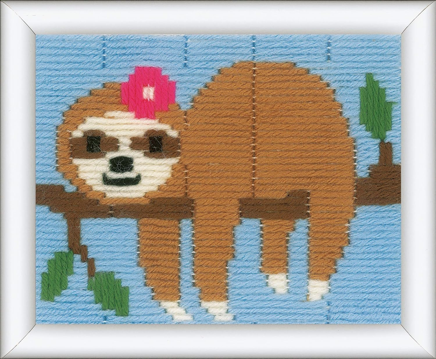 Vervaco PN-0178725 Cute Sloth Stretch Stitch Embroidery Kit, Cotton, Multi-Colour, Approx. 16 X 12.5 Cm / 6.4 X 5 Inches